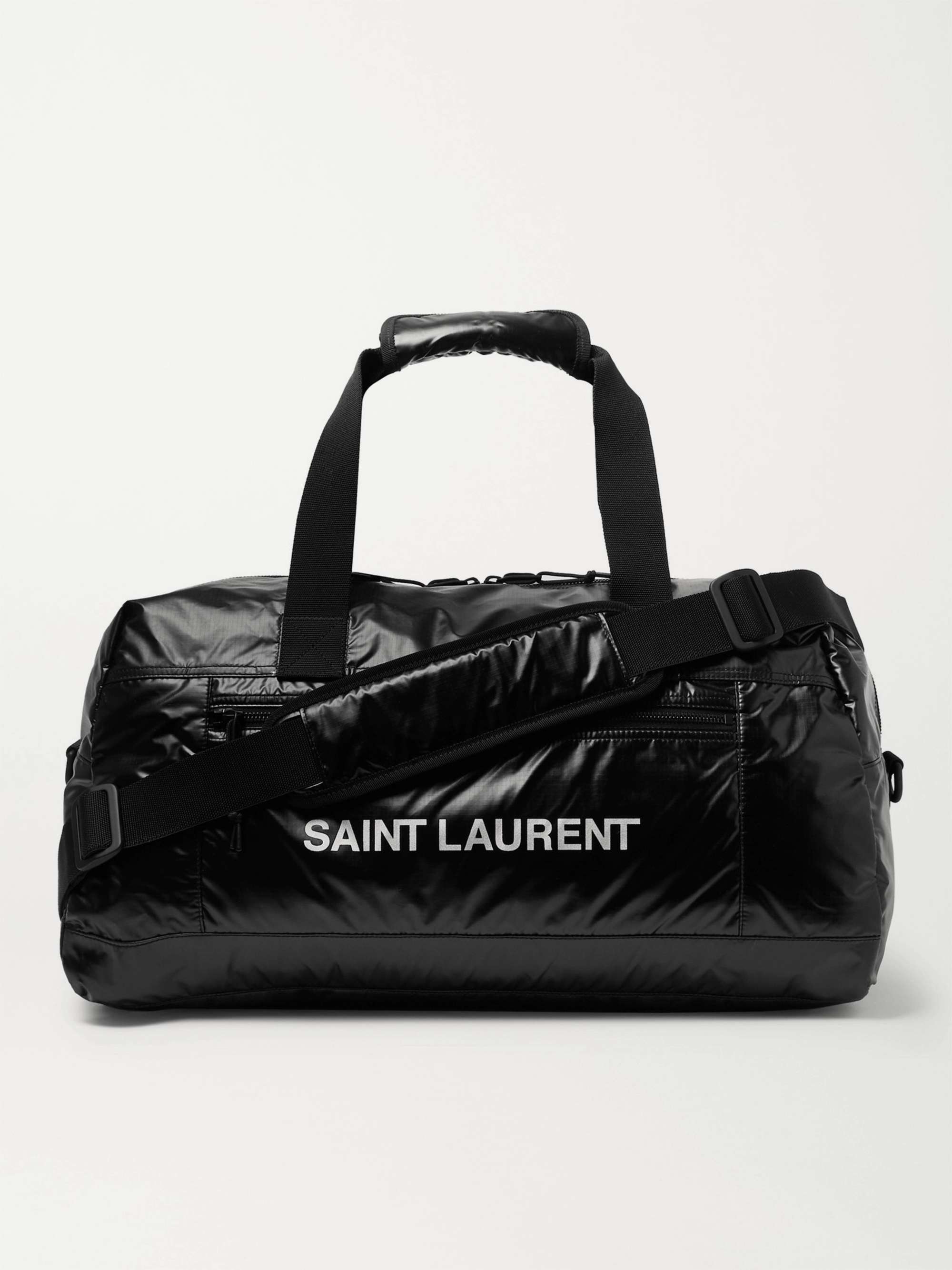 SAINT LAURENT Logo-Print Glossed-Nylon Duffle Bag