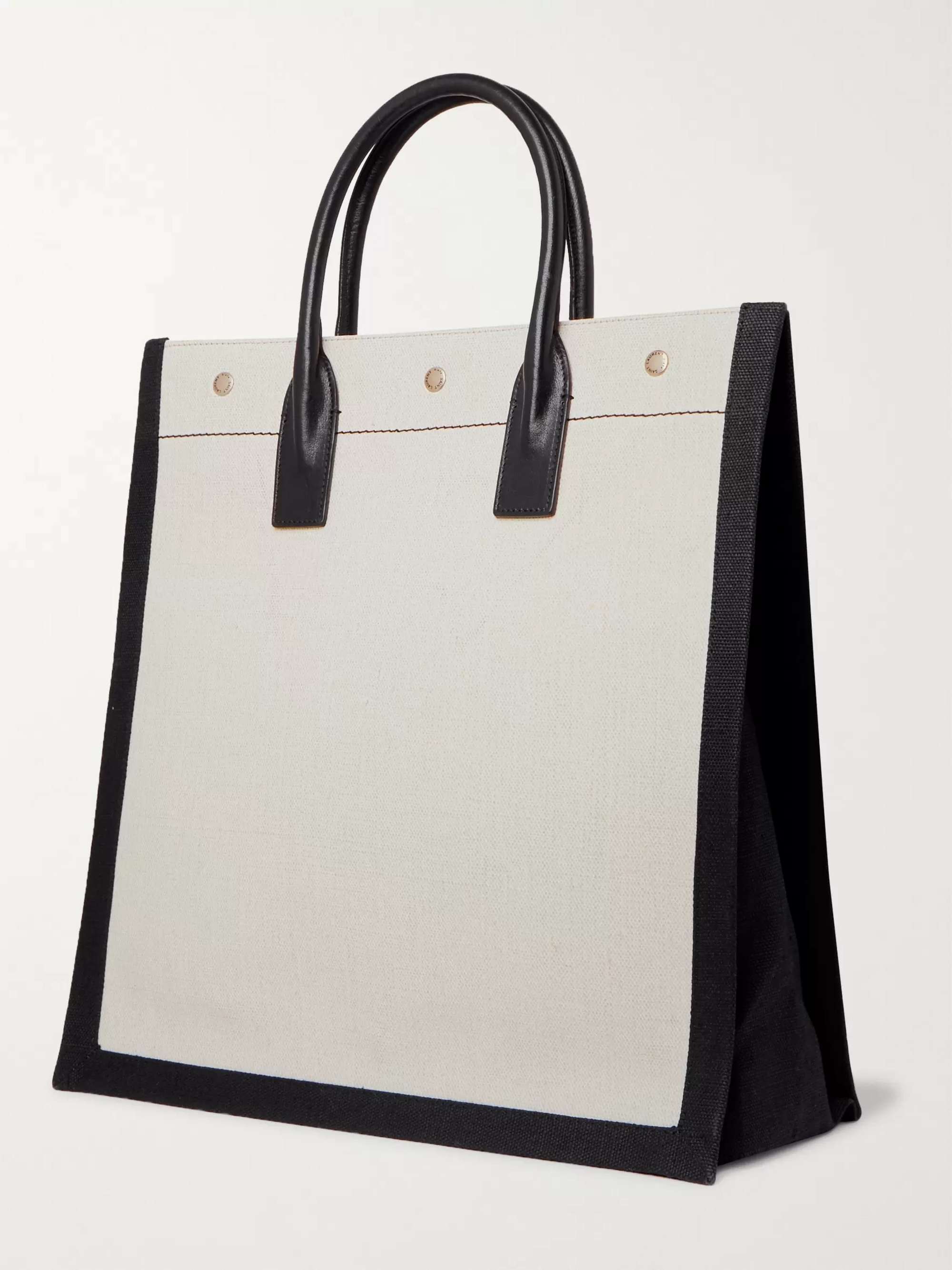 SAINT LAURENT Noe Leather-Trimmed Logo-Print Canvas Tote Bag