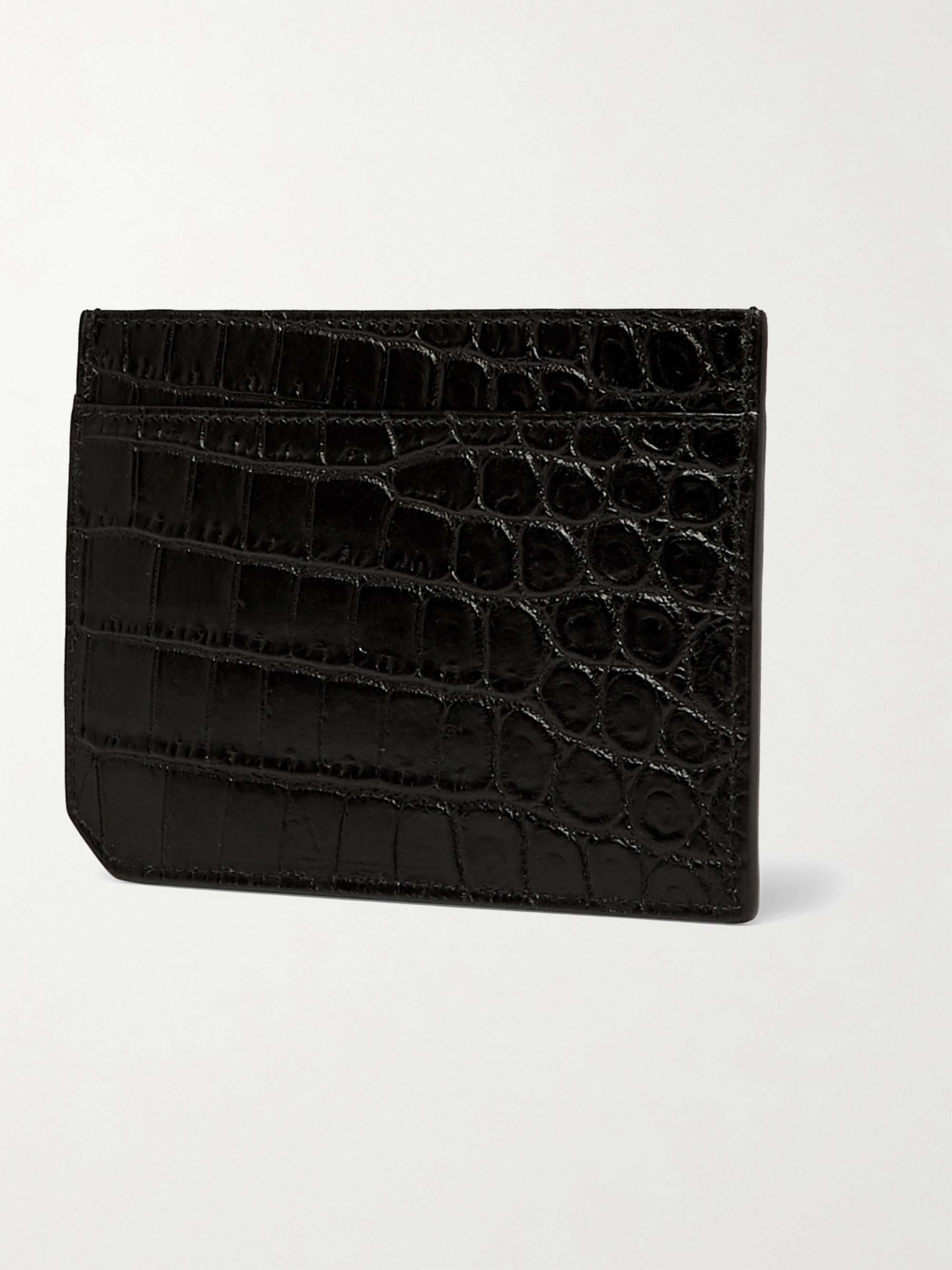 SAINT LAURENT Logo-Appliquéd Croc-Effect Leather Cardholder