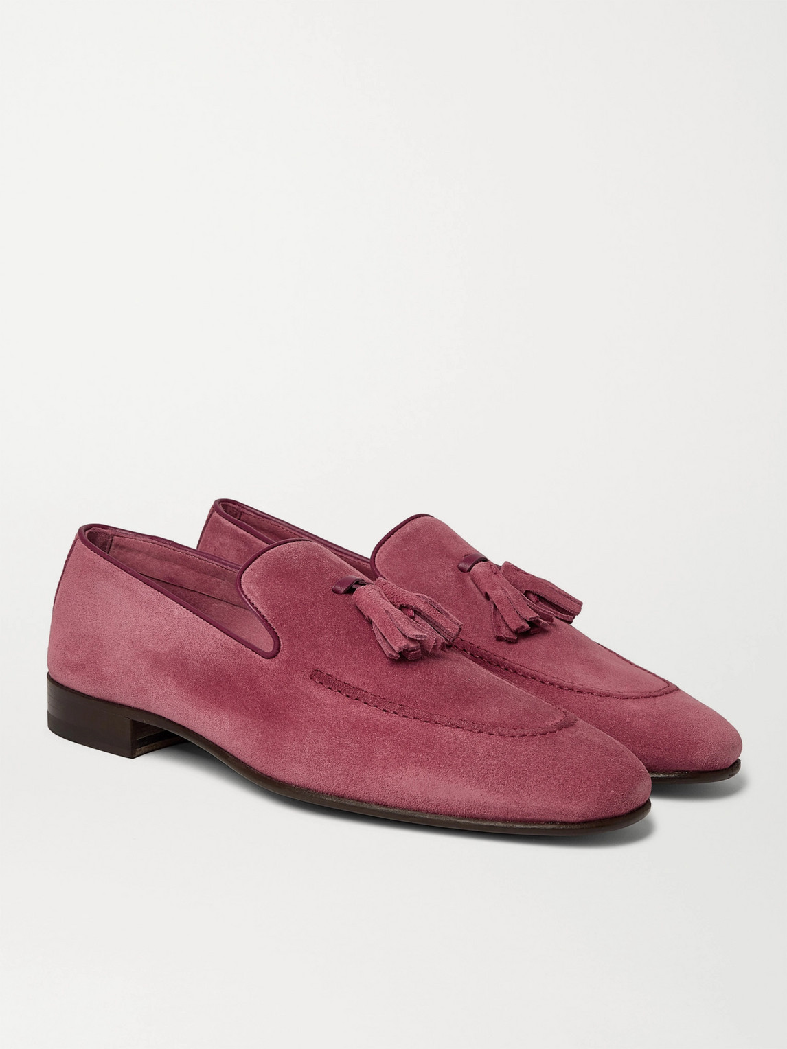 Manolo Blahnik Chester Leather-trimmed Suede Tasselled Loafers In Pink