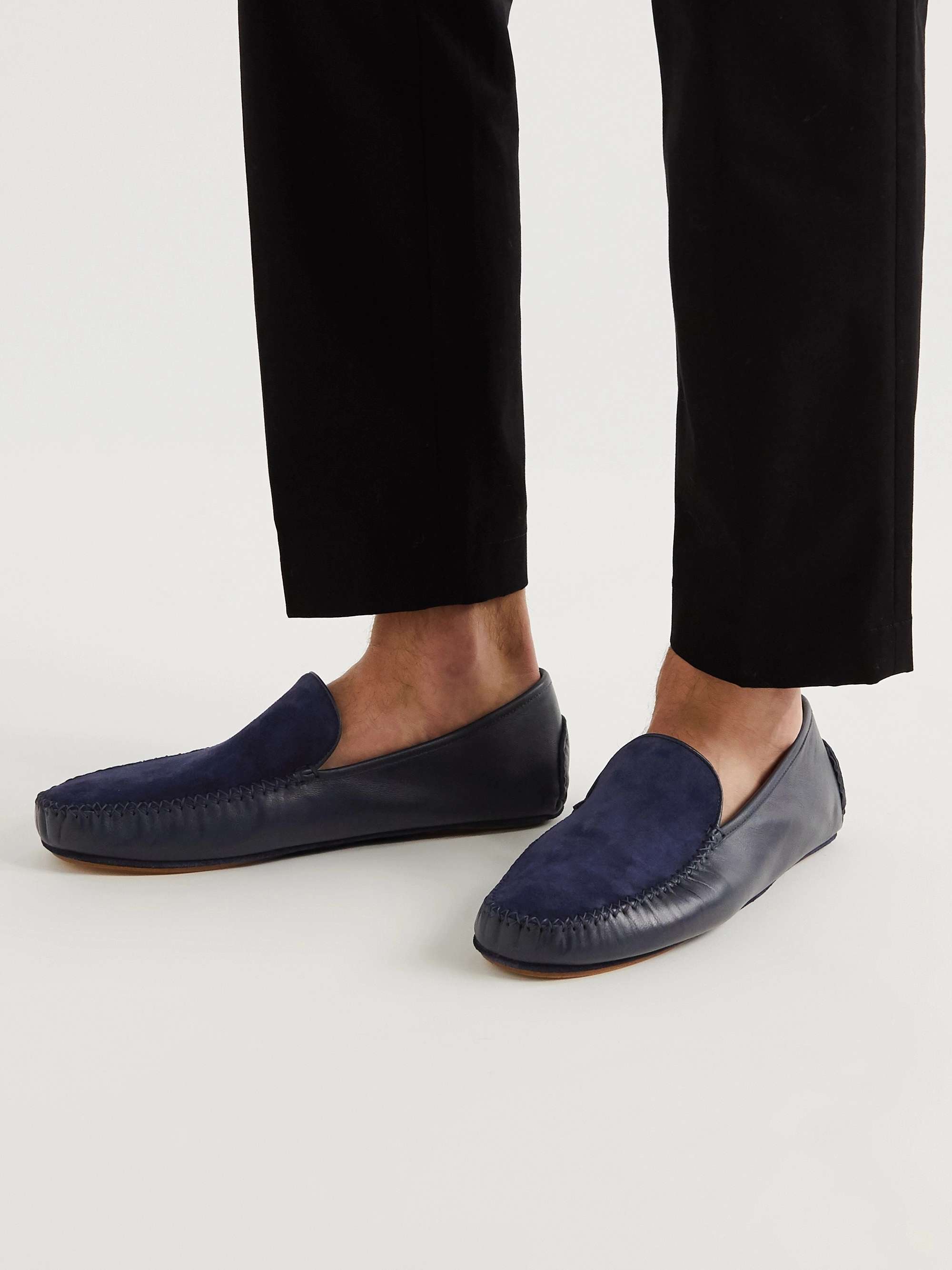 MANOLO BLAHNIK Mayfair Leather and Suede Slippers