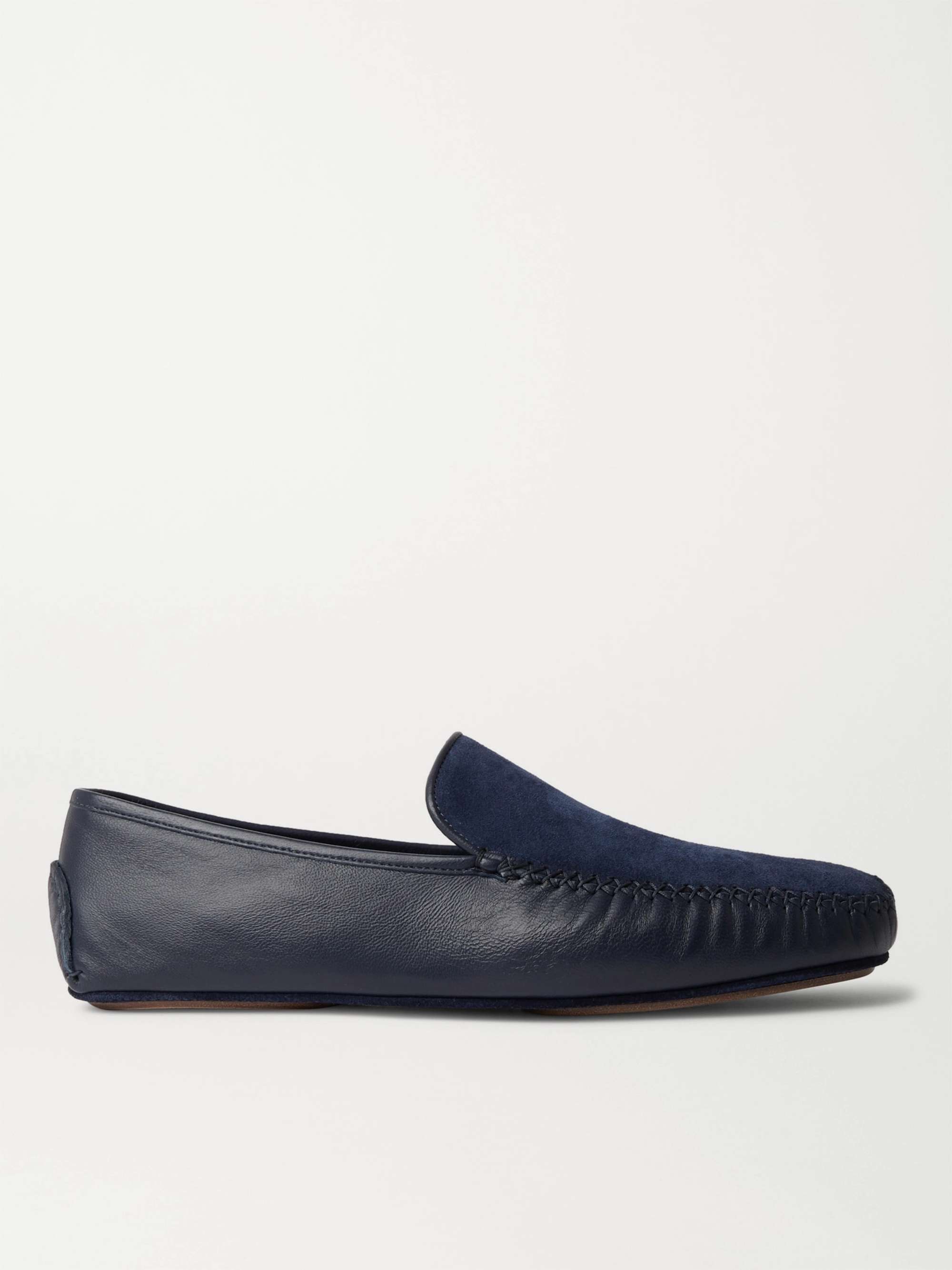 MANOLO BLAHNIK Mayfair Leather and Suede Slippers