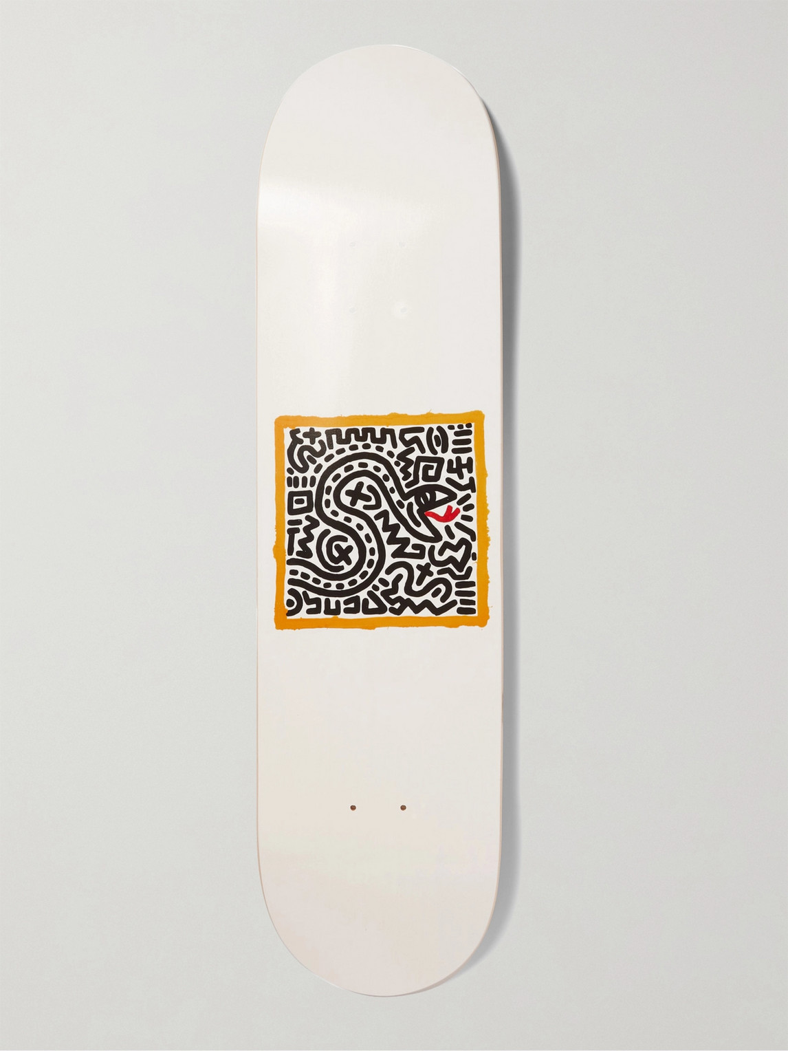 The Skateroom Keith Haring Untitled (snake) Printed Wooden Skateboard In White