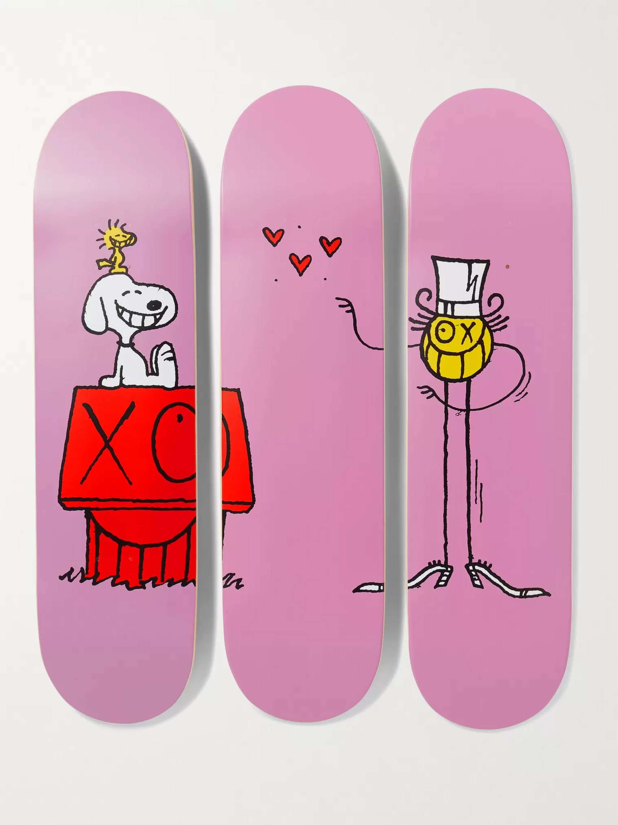 THE SKATEROOM + Peanuts by André Saraiva Set of Three Printed Wooden Skateboards
