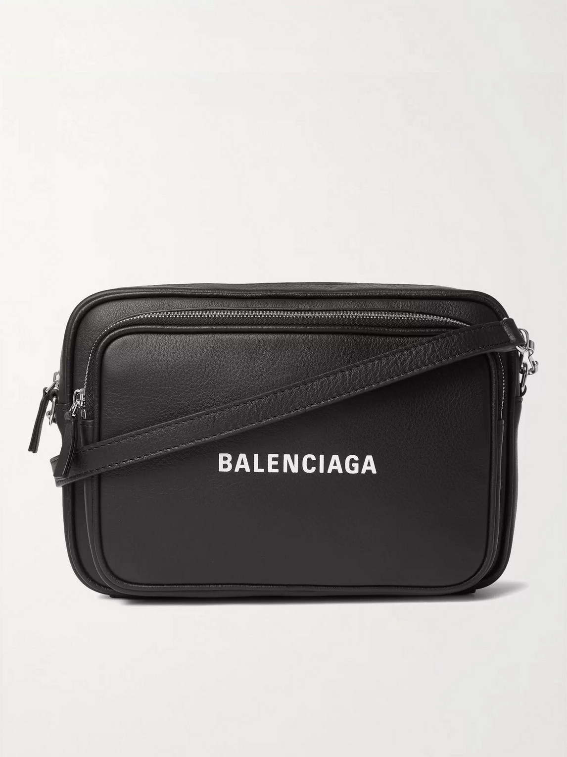 Balenciaga Logo-print Leather Messenger Bag In Black