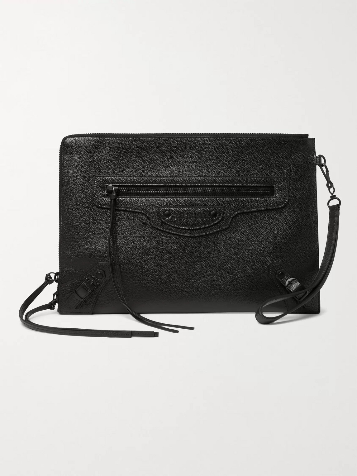 Balenciaga Logo-detailed Full-grain Leather Pouch In Black
