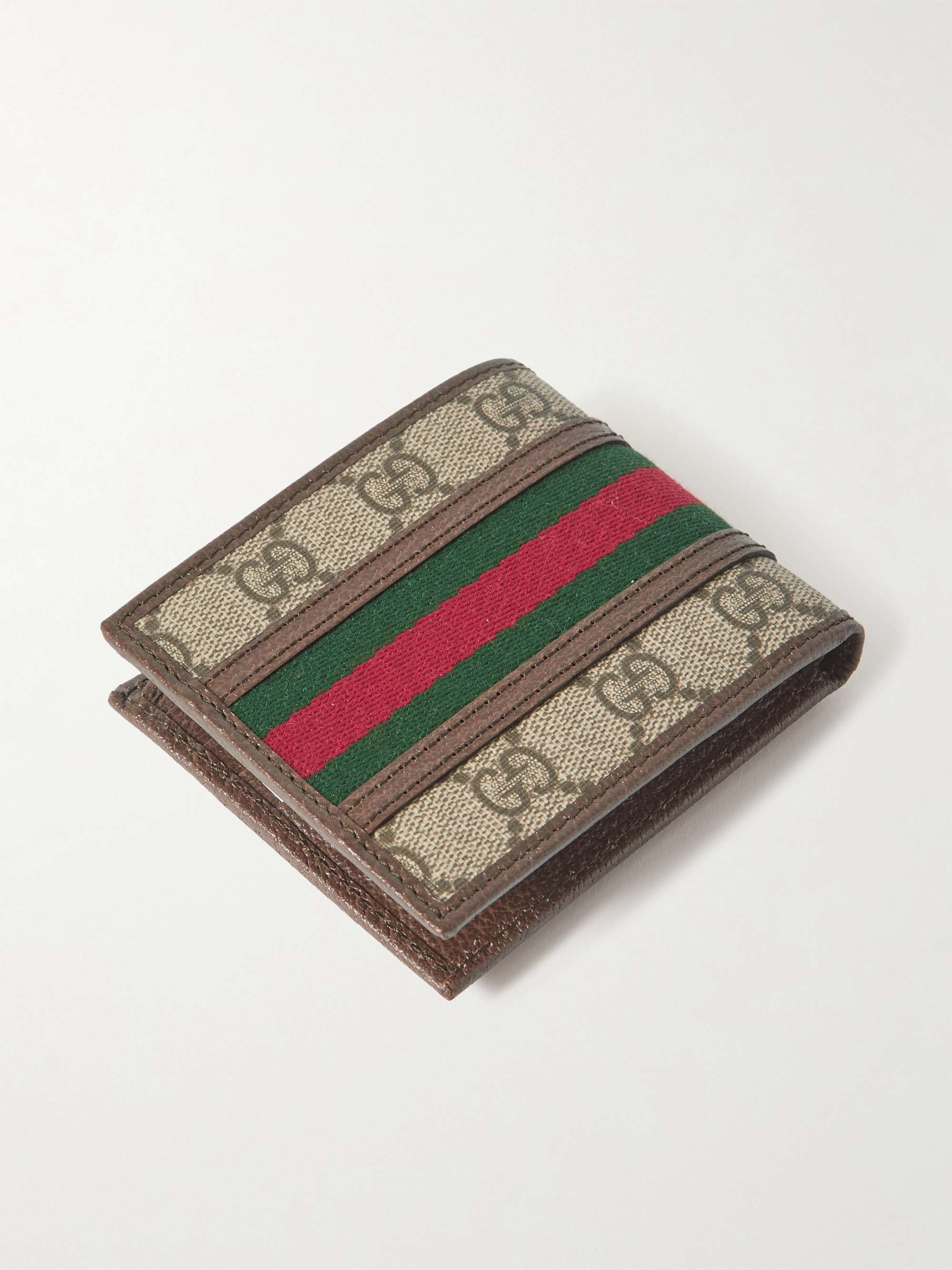 GUCCI Ophidia Webbing-Trimmed Monogrammed Coated-Canvas and Leather Billfold Wallet
