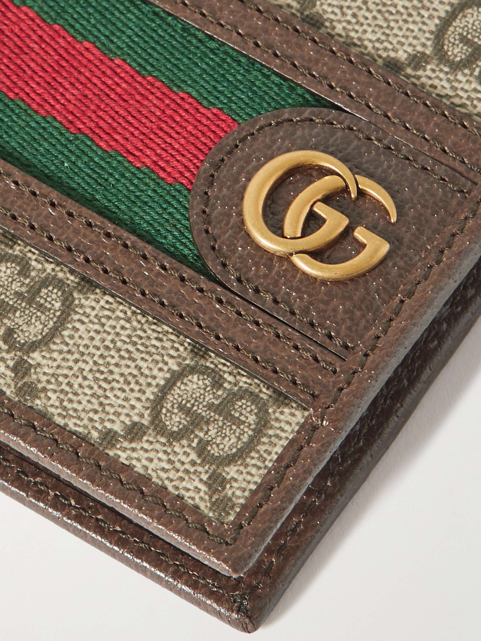 GUCCI Ophidia Webbing-Trimmed Monogrammed Coated-Canvas and Leather Billfold Wallet