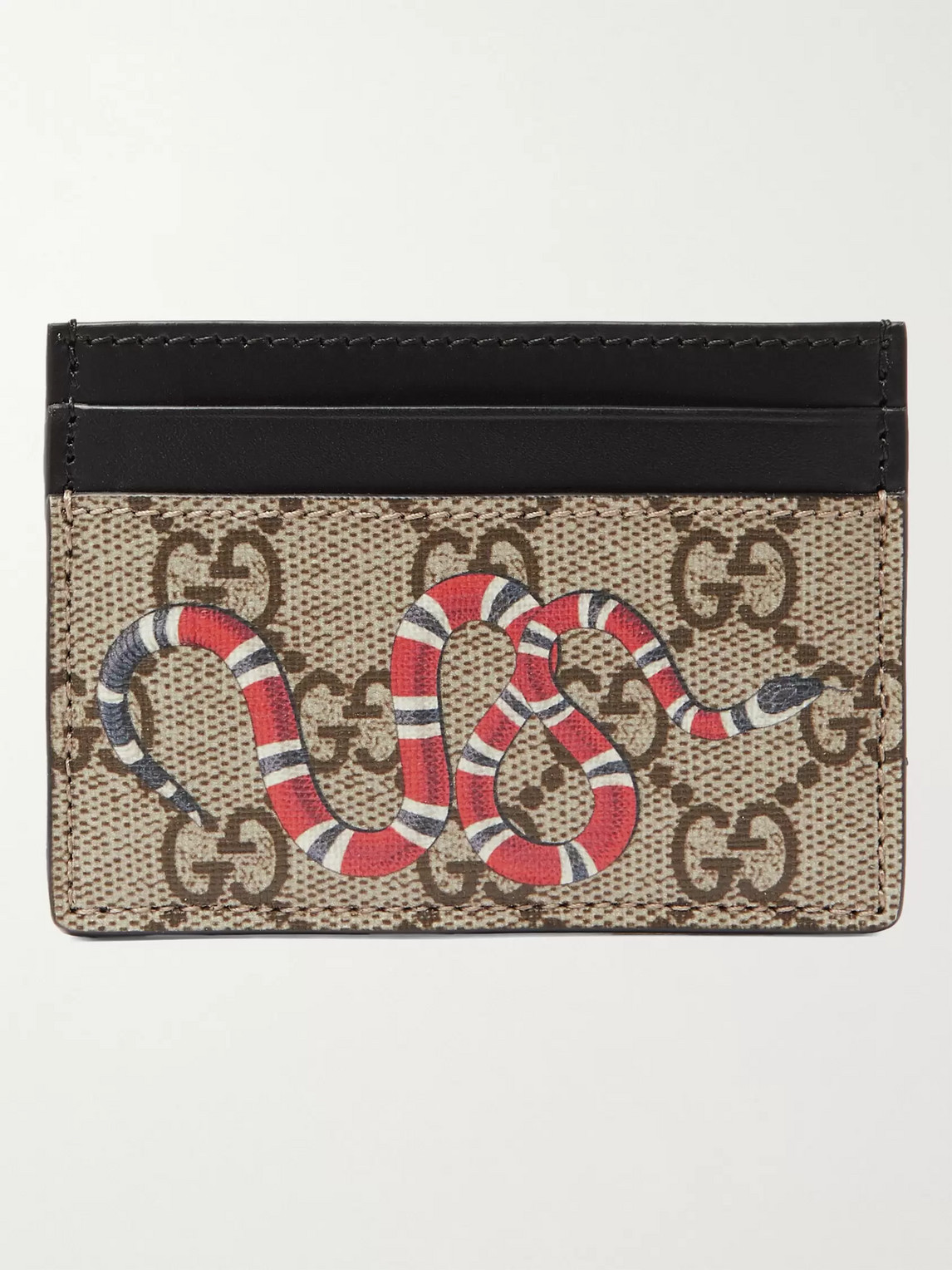 GUCCI PRINTED MONOGRAMMED COATED-CANVAS AND LEATHER CARDHOLDER