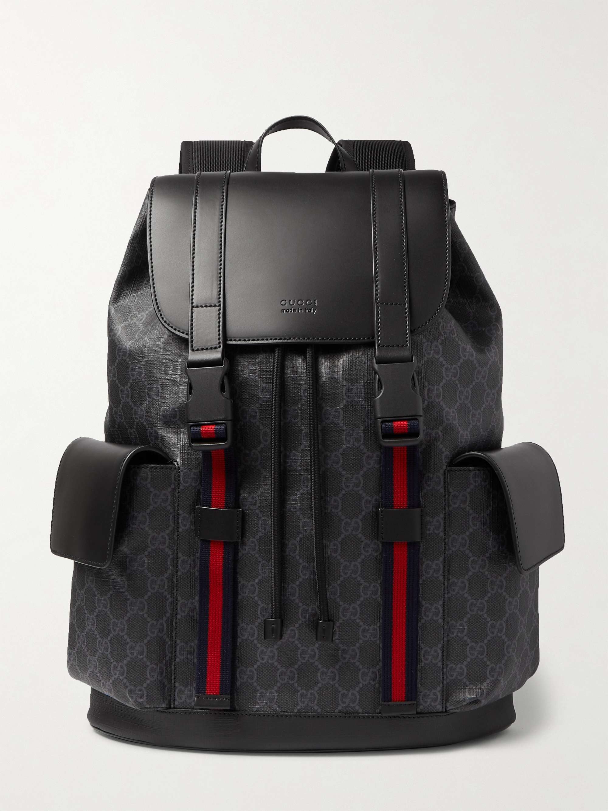 GUCCI Monogrammed Coated-Canvas and Leather Backpack
