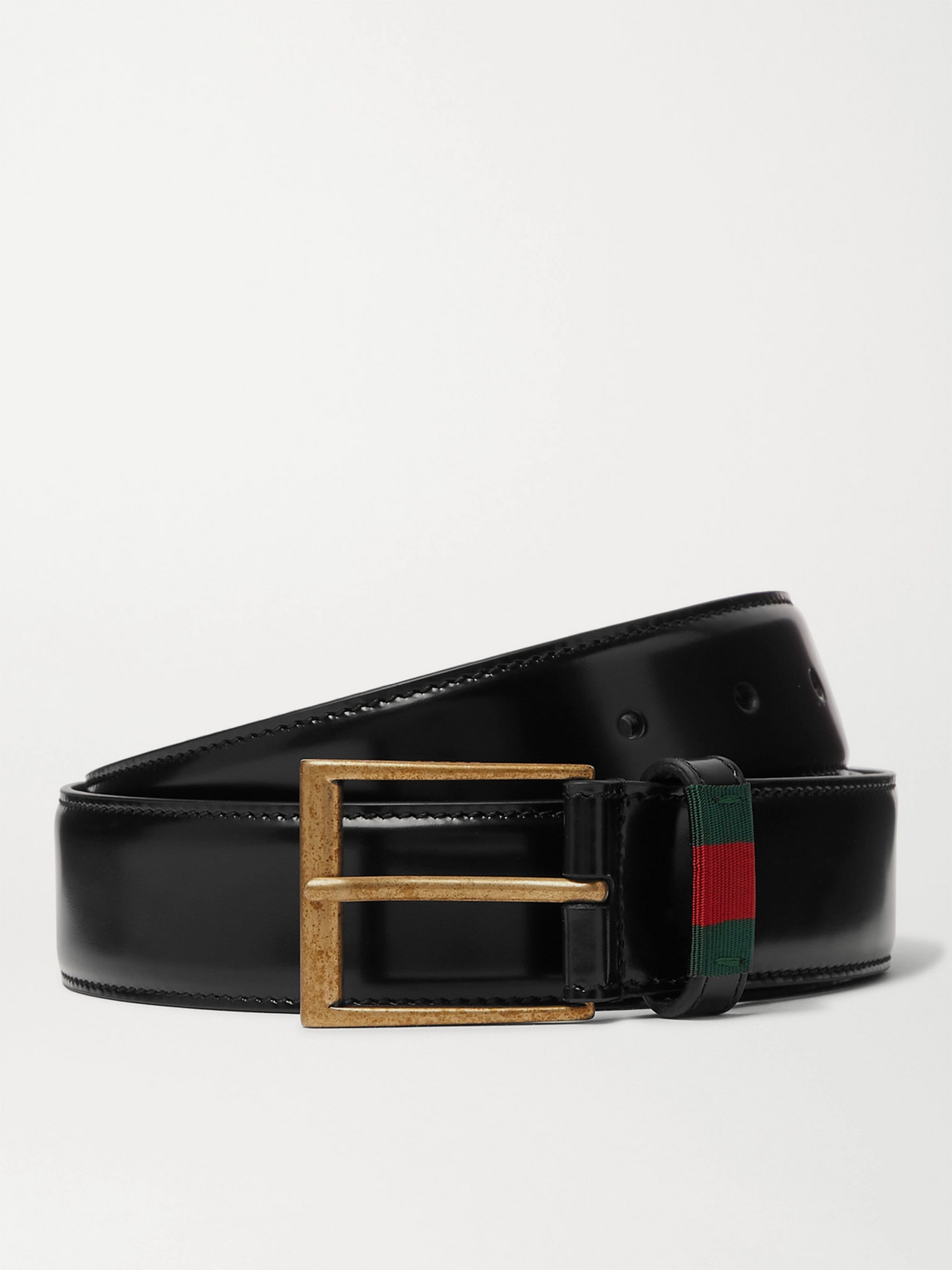 Gucci 3.5cm Webbing-trimmed Polished-leather Belt In Black