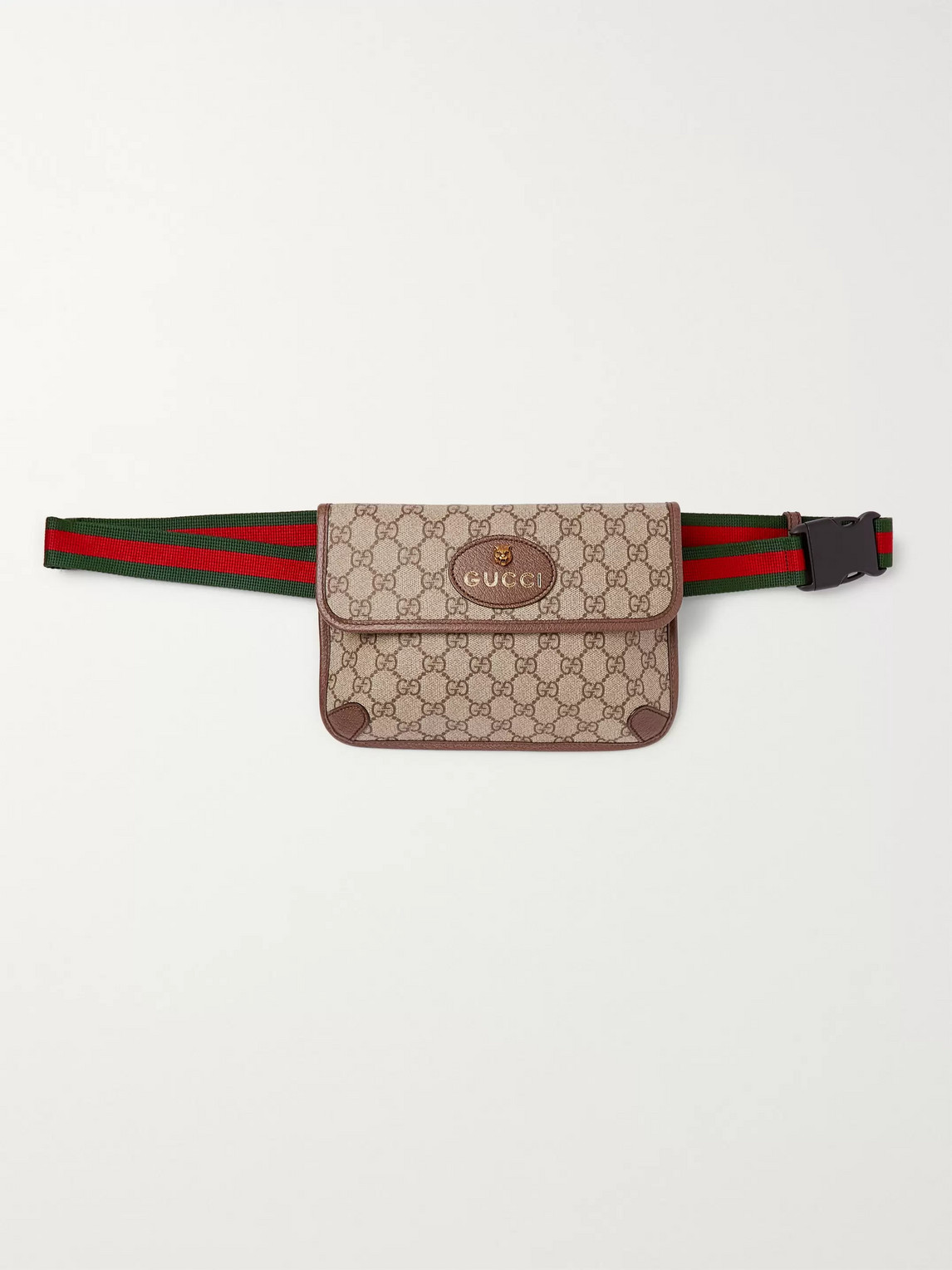 Gucci Ophedia Leather-trimmed Monogrammed Coated-canvas Belt Bag In Brown
