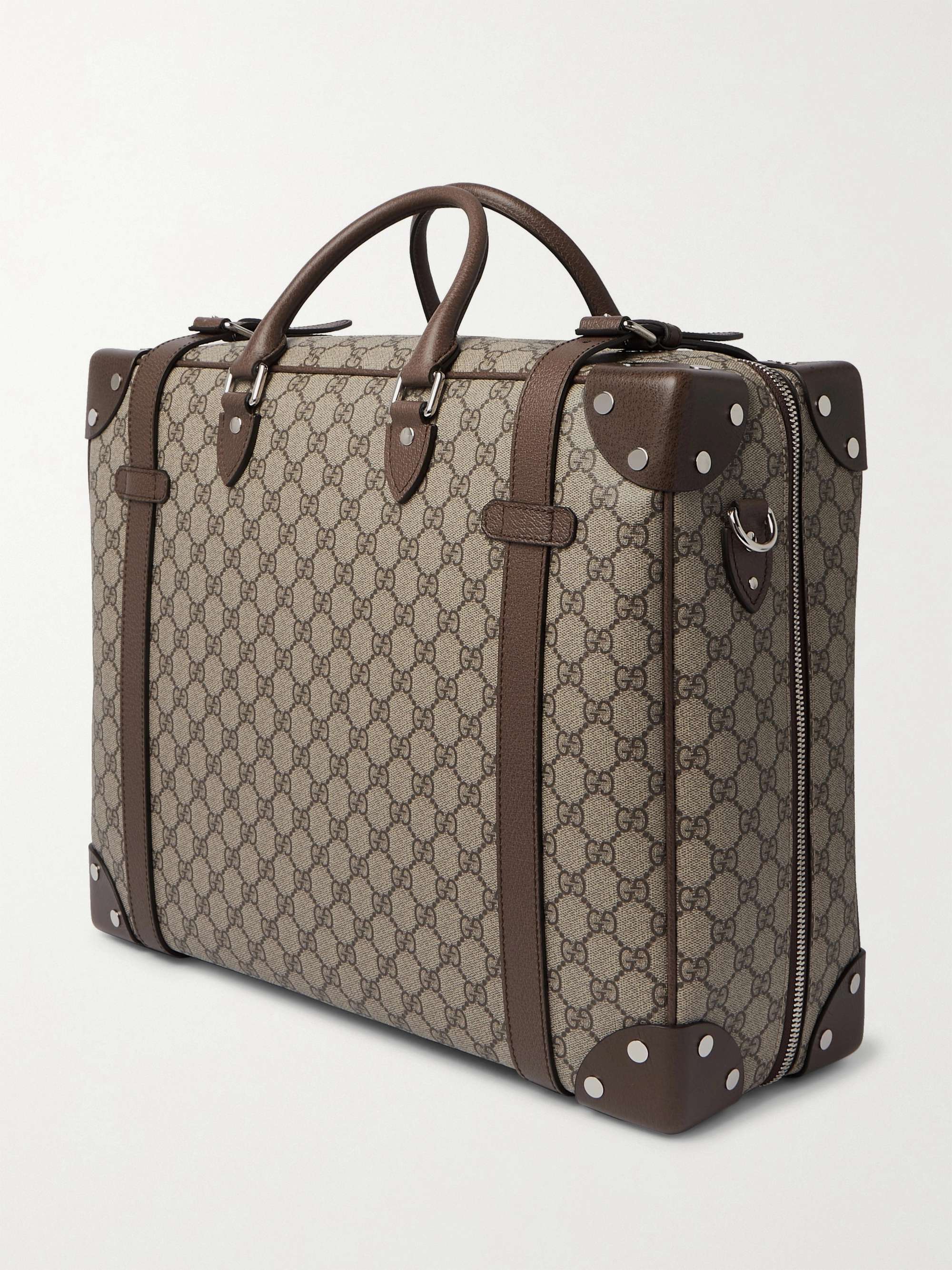 GUCCI Leather-Trimmed Monogrammed Coated-Canvas Suitcase