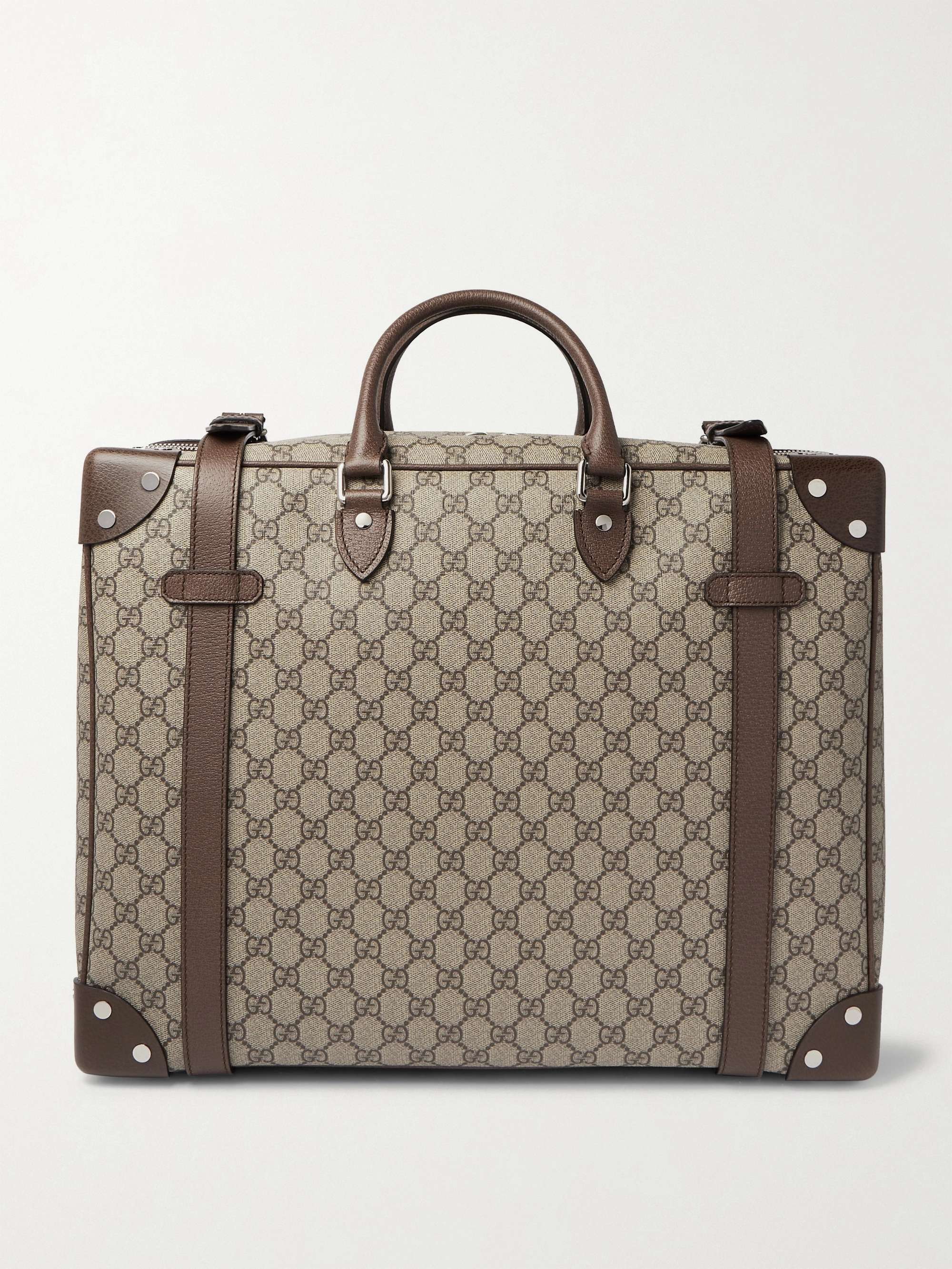 GUCCI Leather-Trimmed Monogrammed Coated-Canvas Suitcase