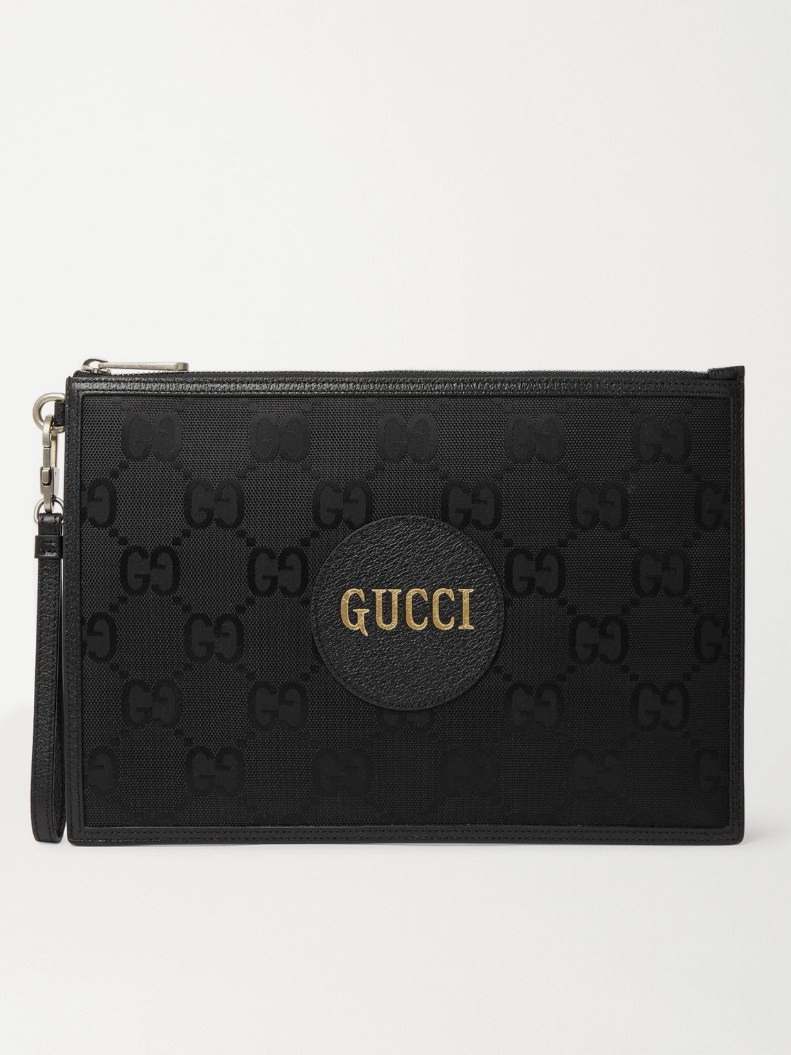 GUCCI OFF THE GRID LEATHER-TRIMMED MONOGRAMMED ECONYL CANVAS POUCH