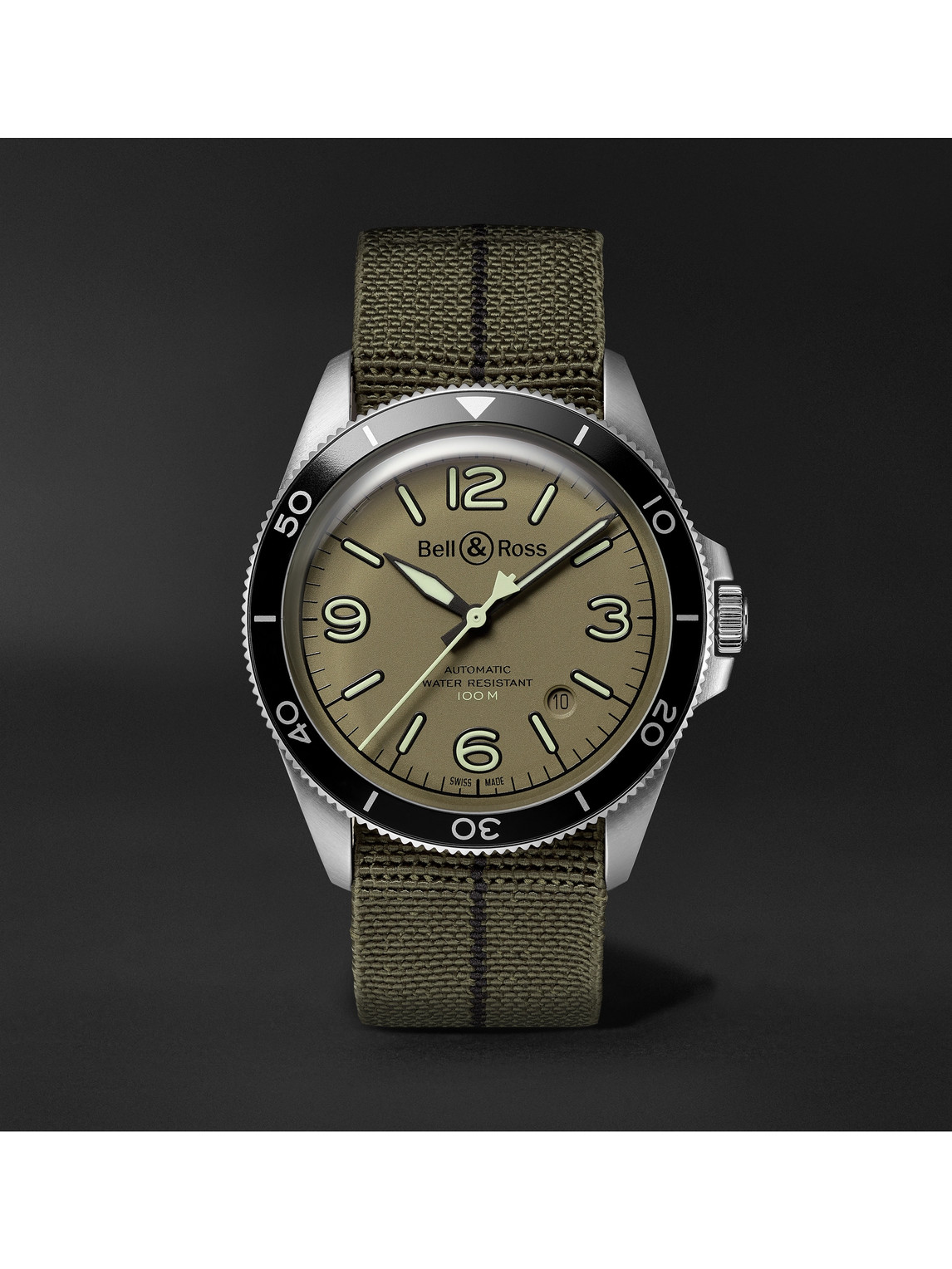 BR V2-92 Military Green Automatic 41mm Stainless Steel and Canvas Watch, Ref. No. BRV292-MKA-ST/SF