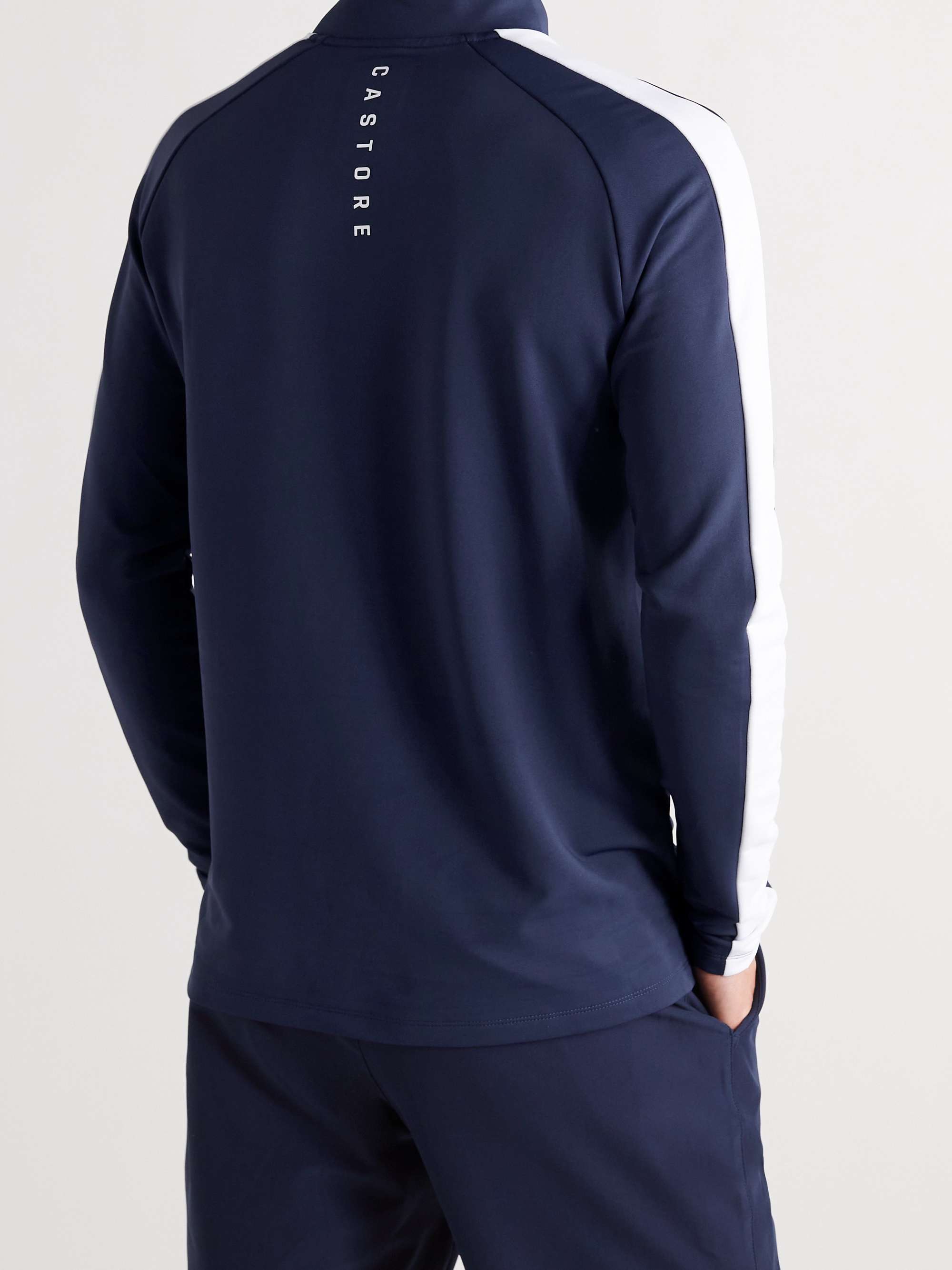 CASTORE Logo-Print Striped Stretch-Jersey Half-Zip Golf Top