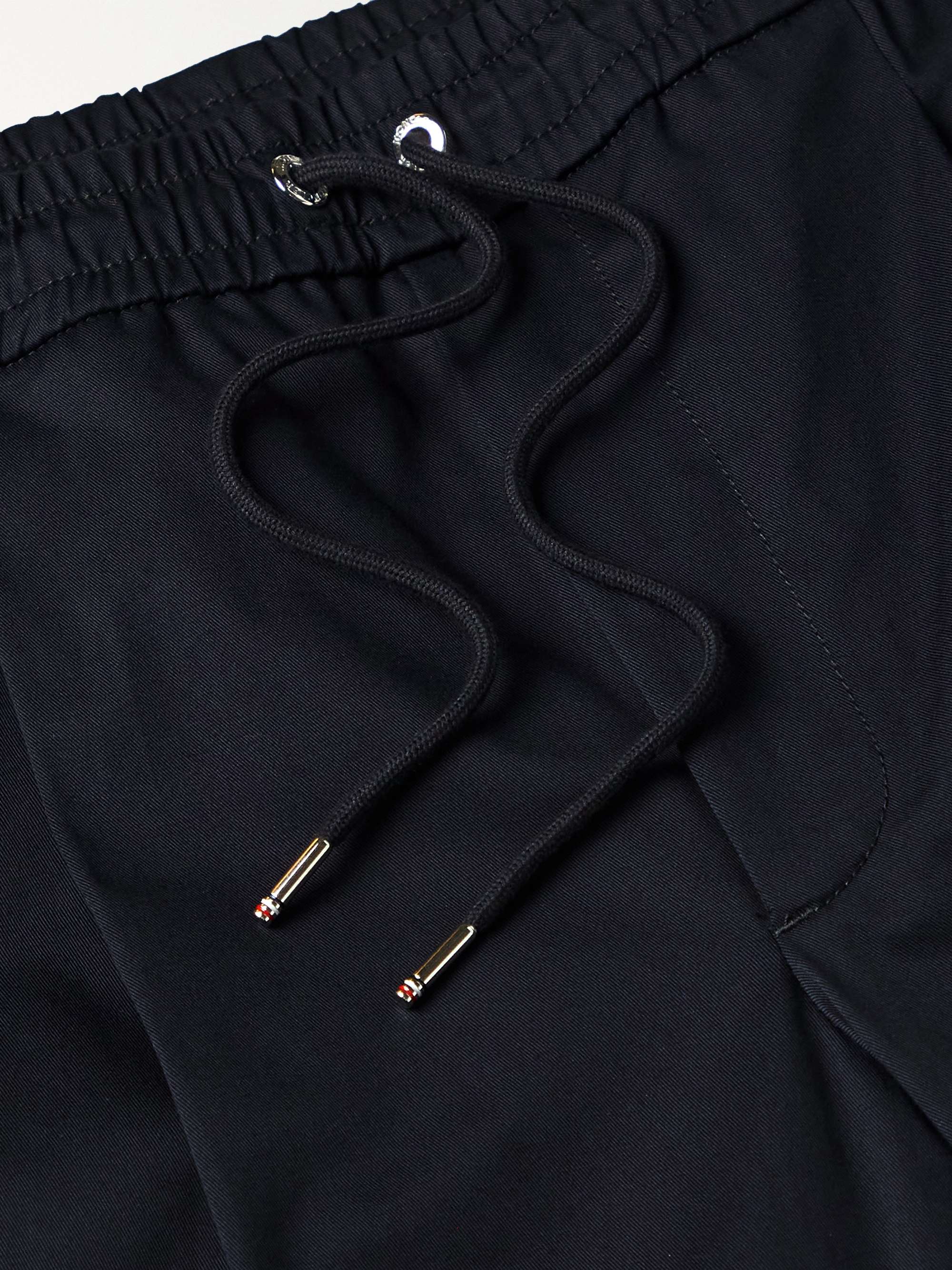 MONCLER Tapered Grosgrain-Trimmed Stretch-Cotton Twill Trousers