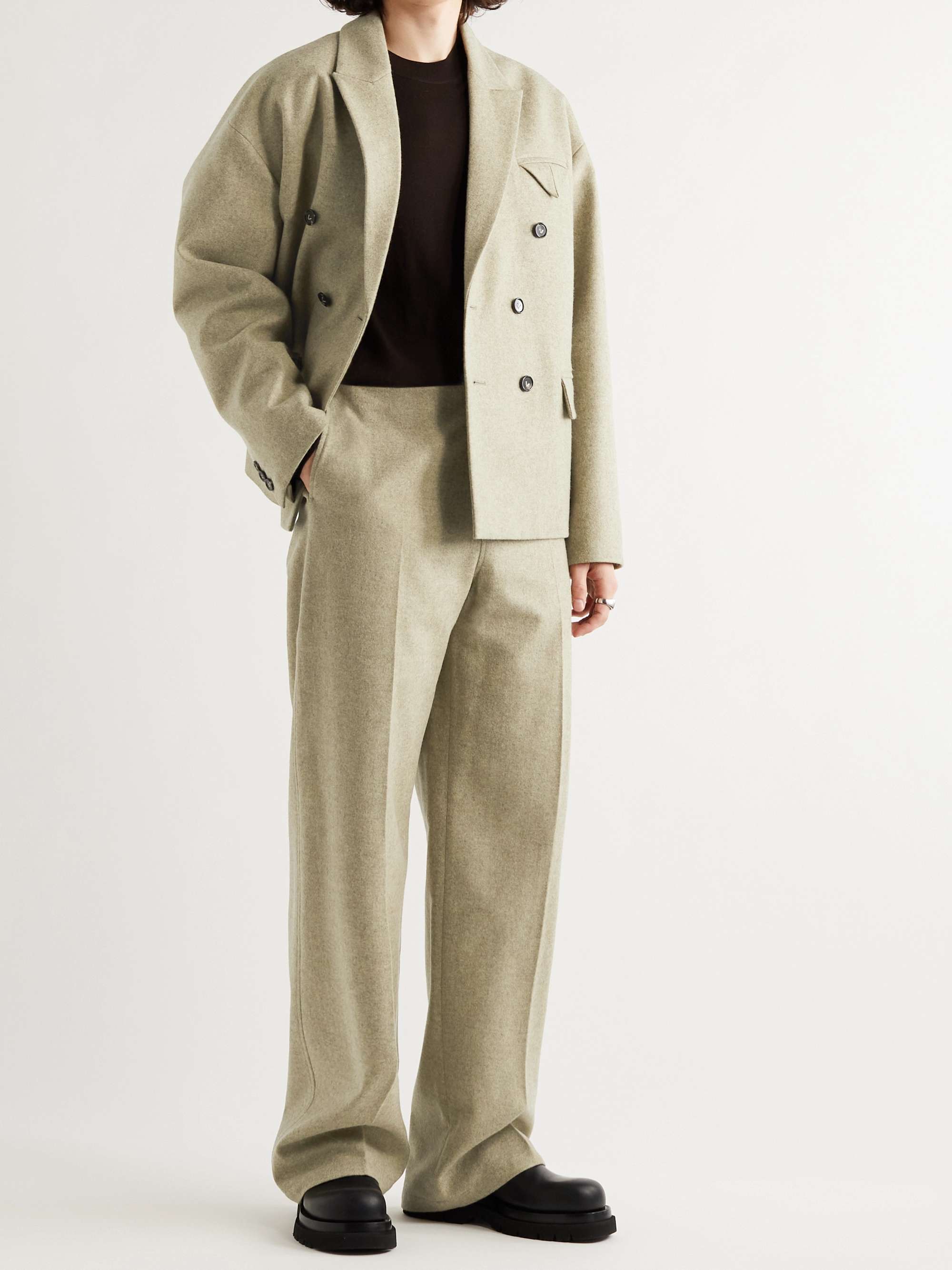BOTTEGA VENETA Wide-Leg Wool-Blend Flannel Suit Trousers