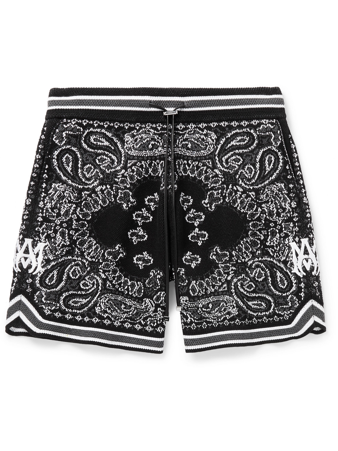 Wide-Leg Bandana Crocheted Cotton-Blend Drawstring Shorts