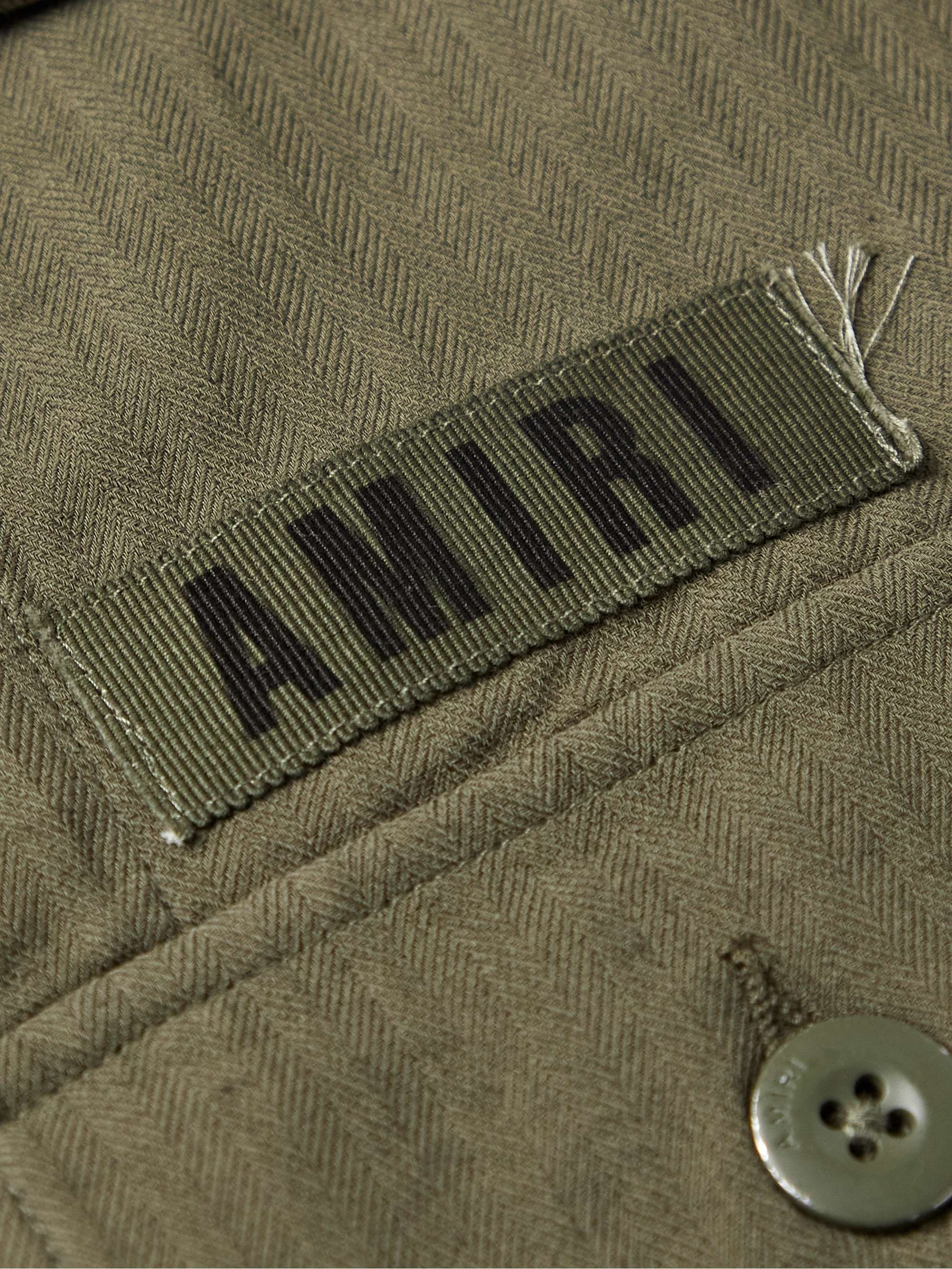 AMIRI Logo-Appliquéd Distressed Herringbone Cotton and Cashmere-Blend Shirt
