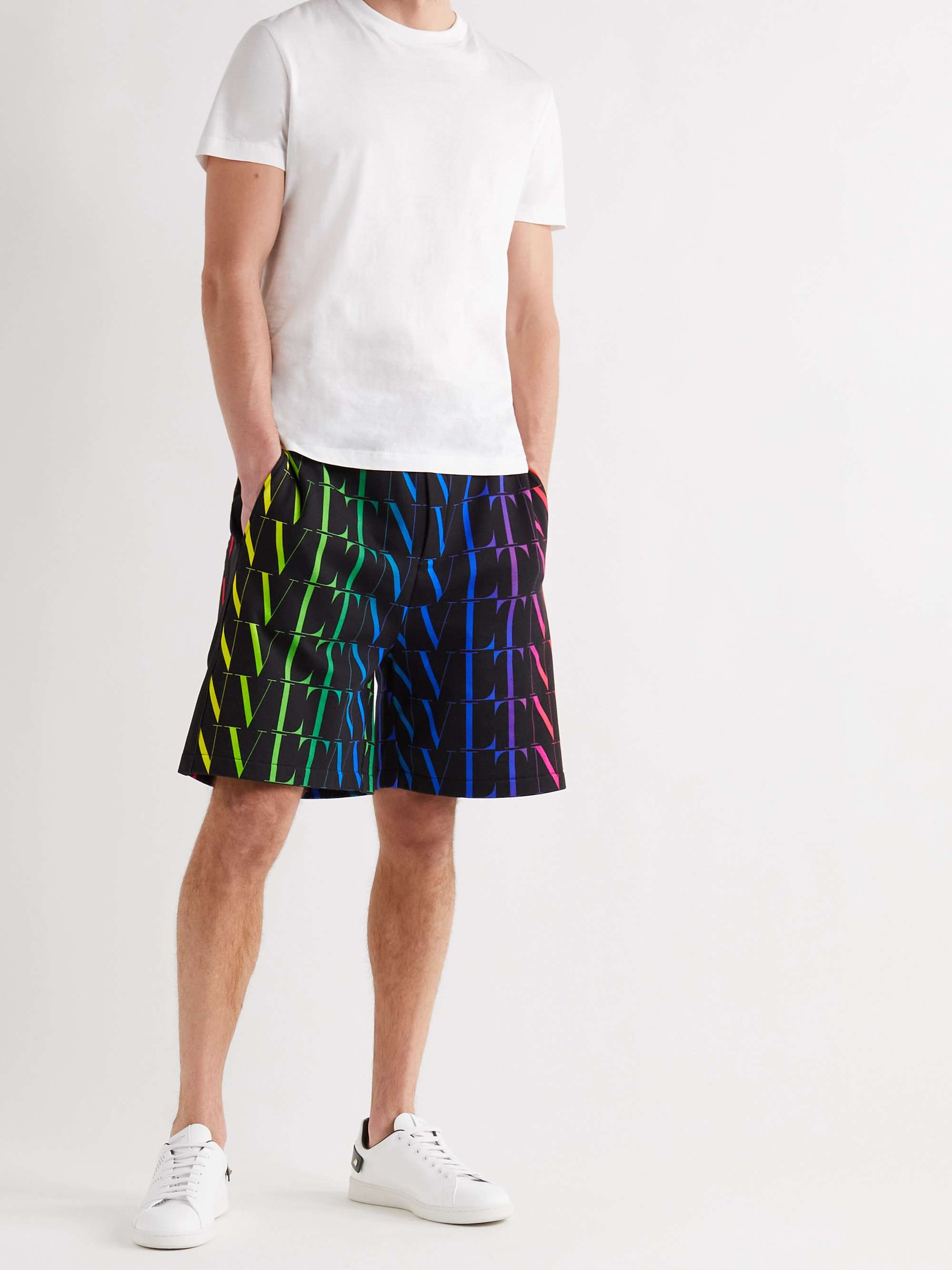 VALENTINO Logo-Print Loopback Cotton-Blend Jersey Drawstring Bermuda Shorts