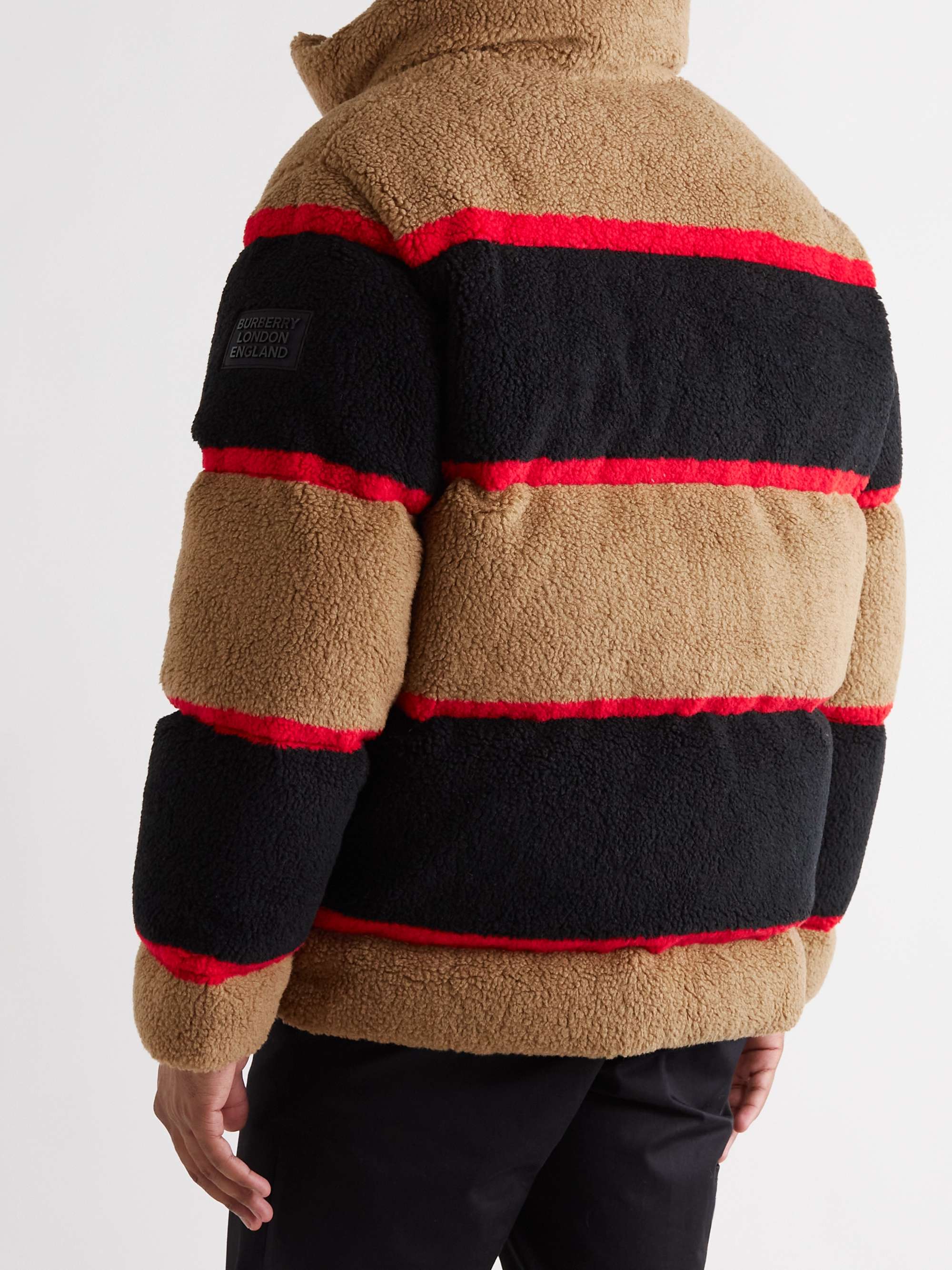 BURBERRY Logo-Appliquéd Striped Fleece Down Jacket