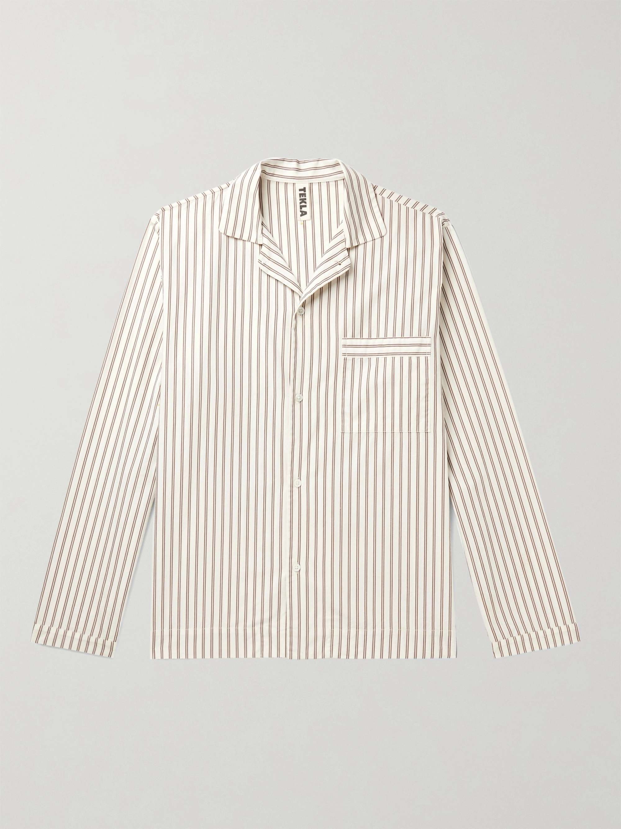TEKLA Camp-Collar Striped Organic Cotton-Poplin Pyjama Shirt
