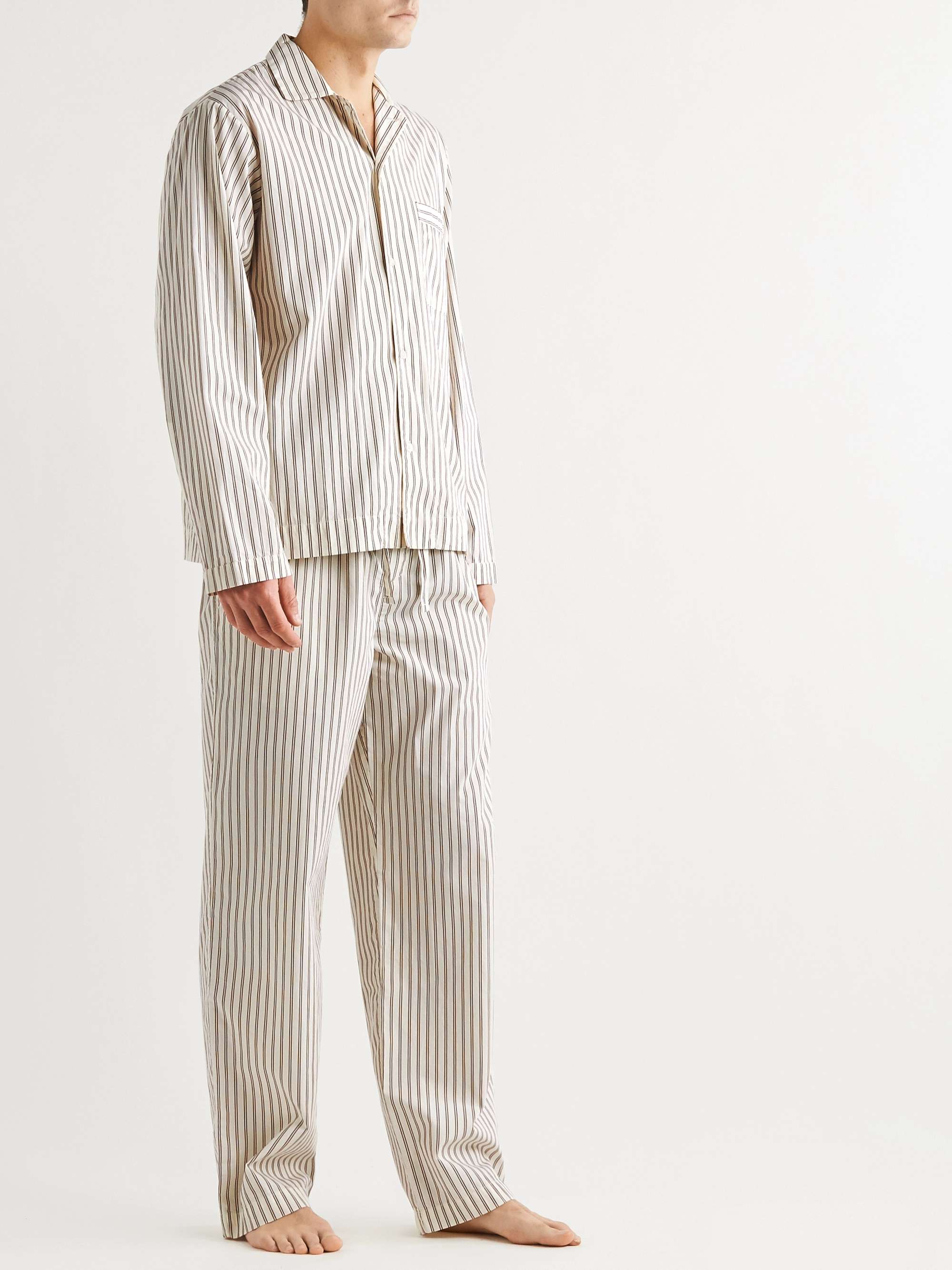 TEKLA Camp-Collar Striped Organic Cotton-Poplin Pyjama Shirt