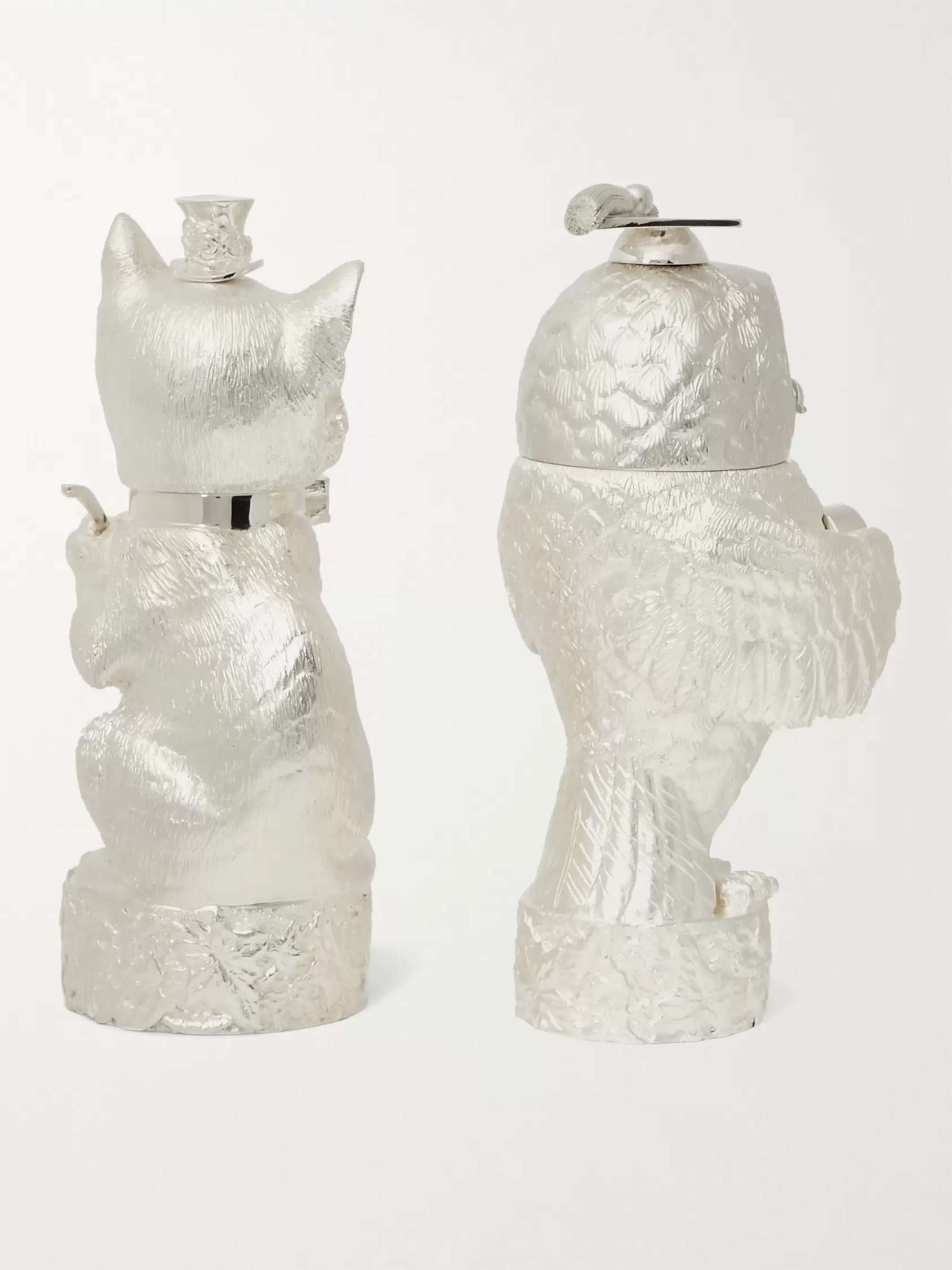 ASPREY Owl & Pussycat Sterling Silver Salt and Pepper Shakers