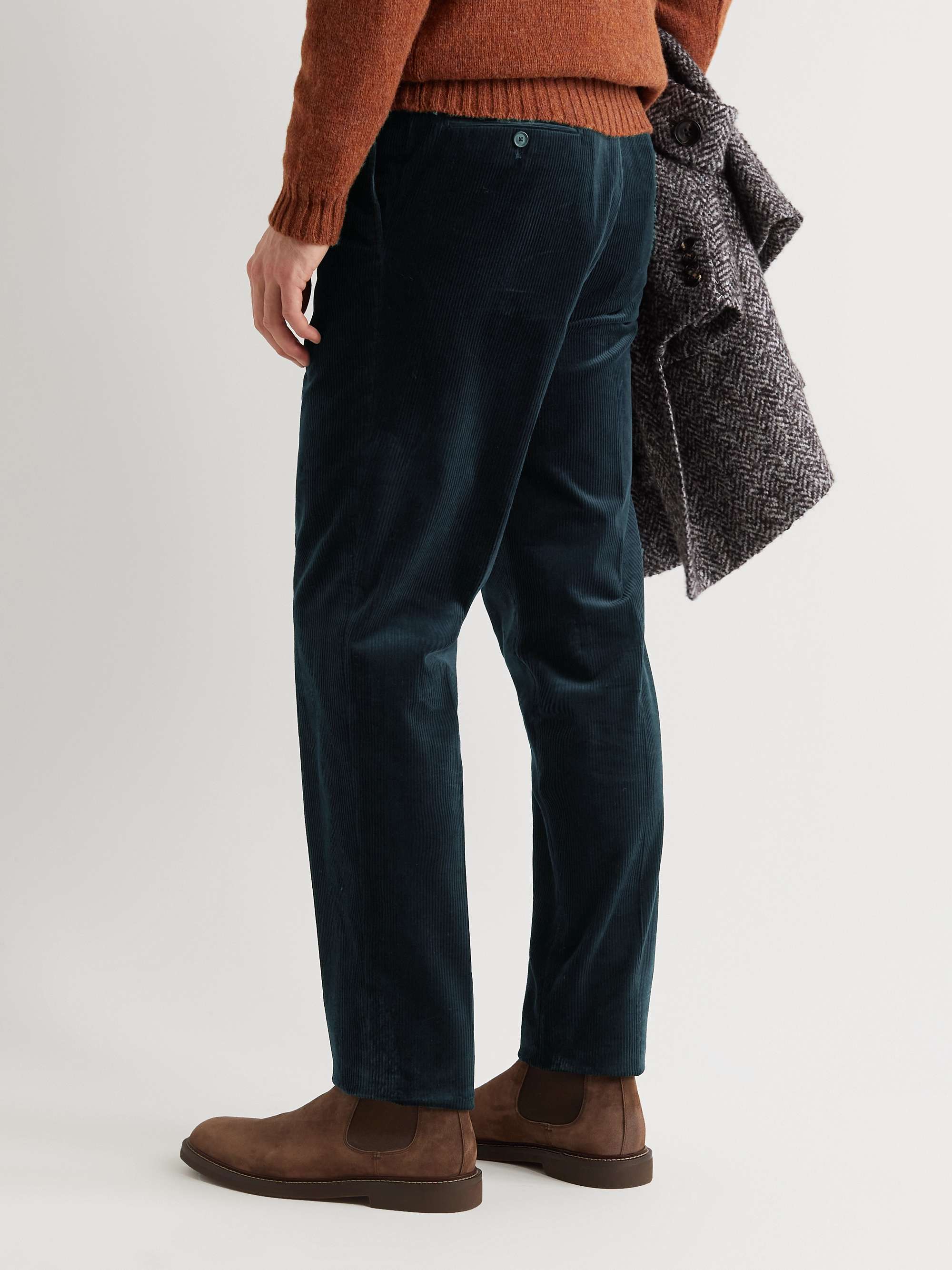 DE PETRILLO Straight-Leg Pleated Cotton-Blend Corduroy Trousers