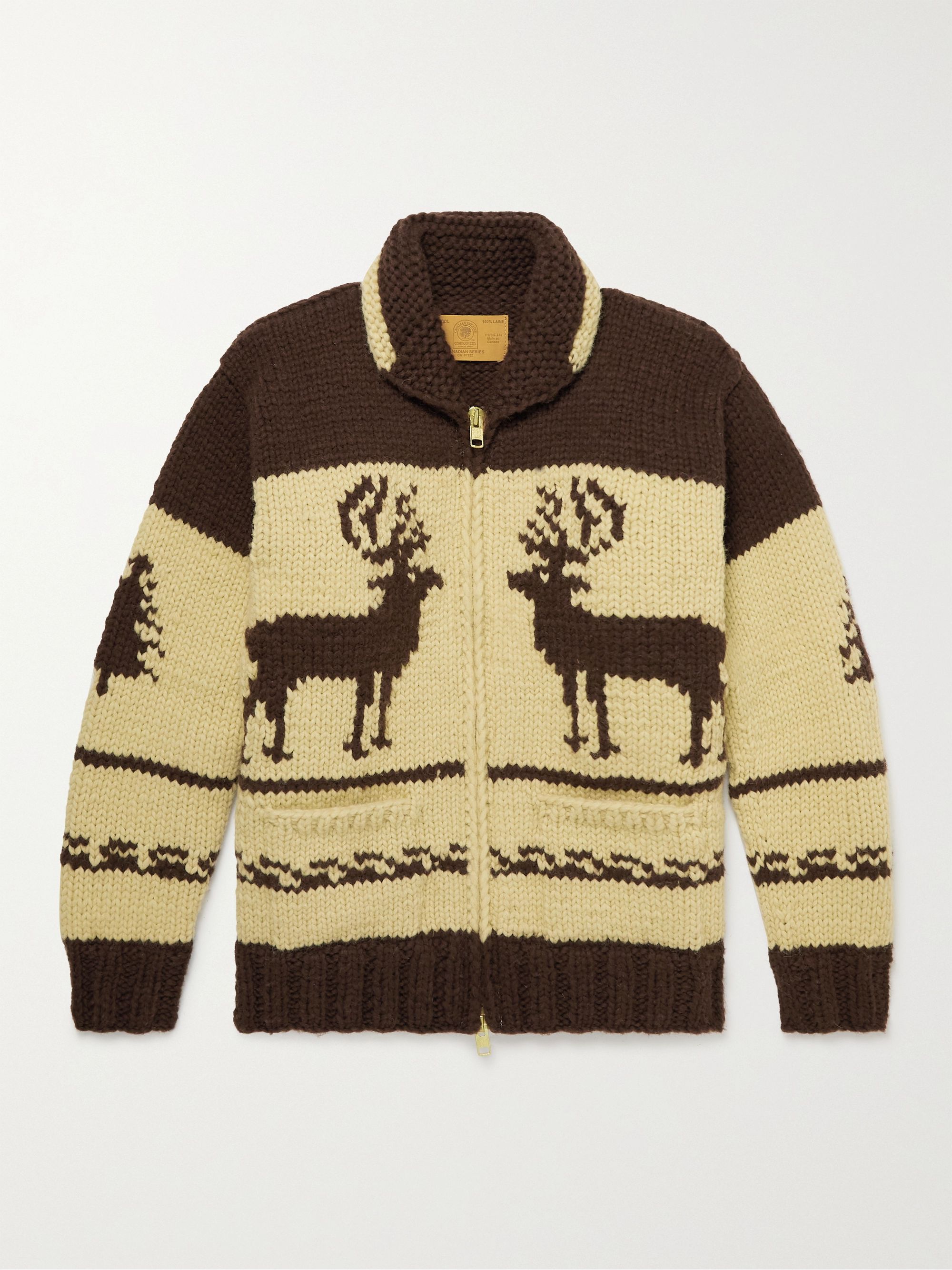 undefined | Slim-Fit Shawl-Collar Intarsia Wool Zip-Up Sweater