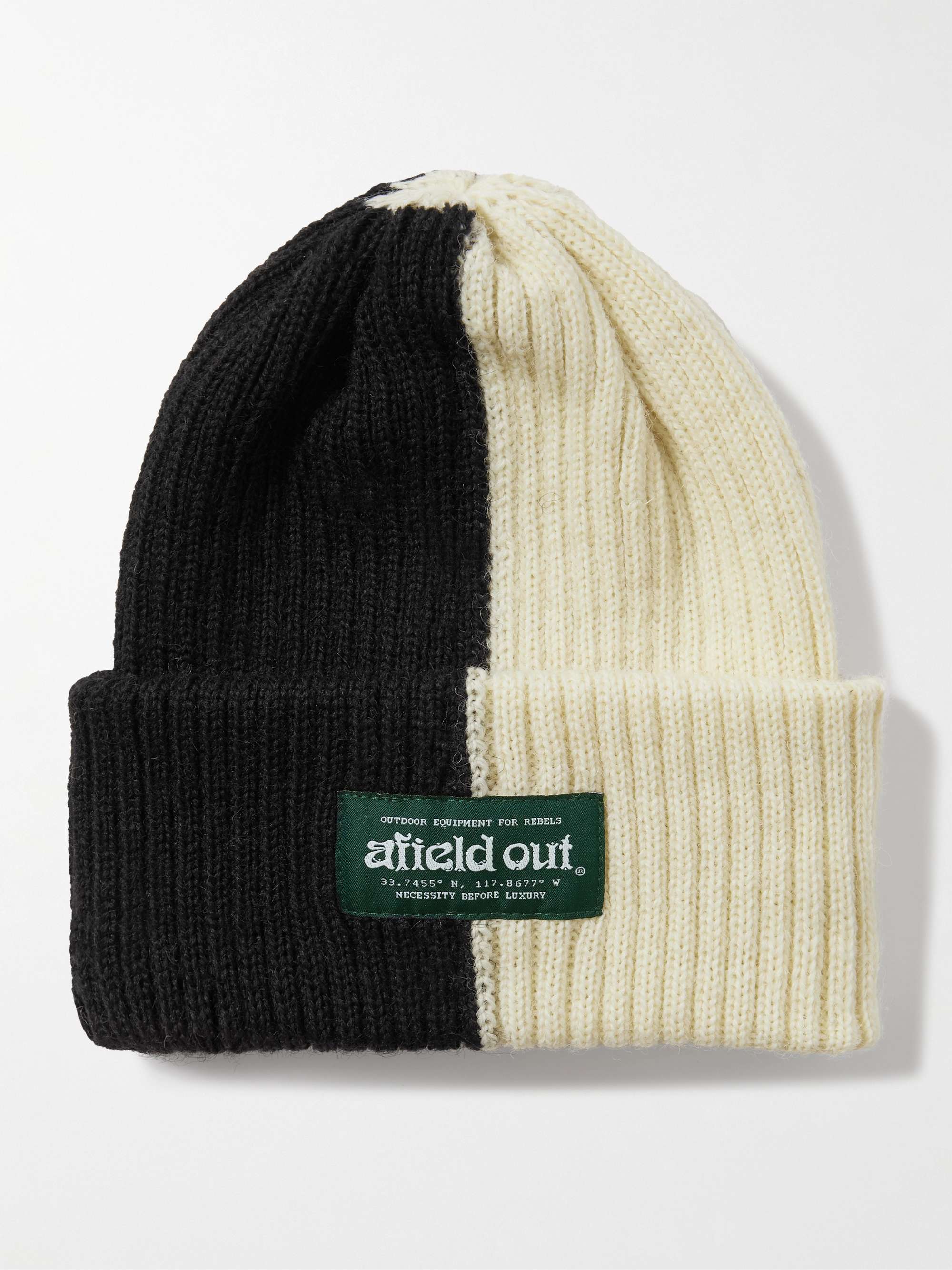 AFIELD OUT Logo-Appliquéd Ribbed Two-Tone Wool Beanie