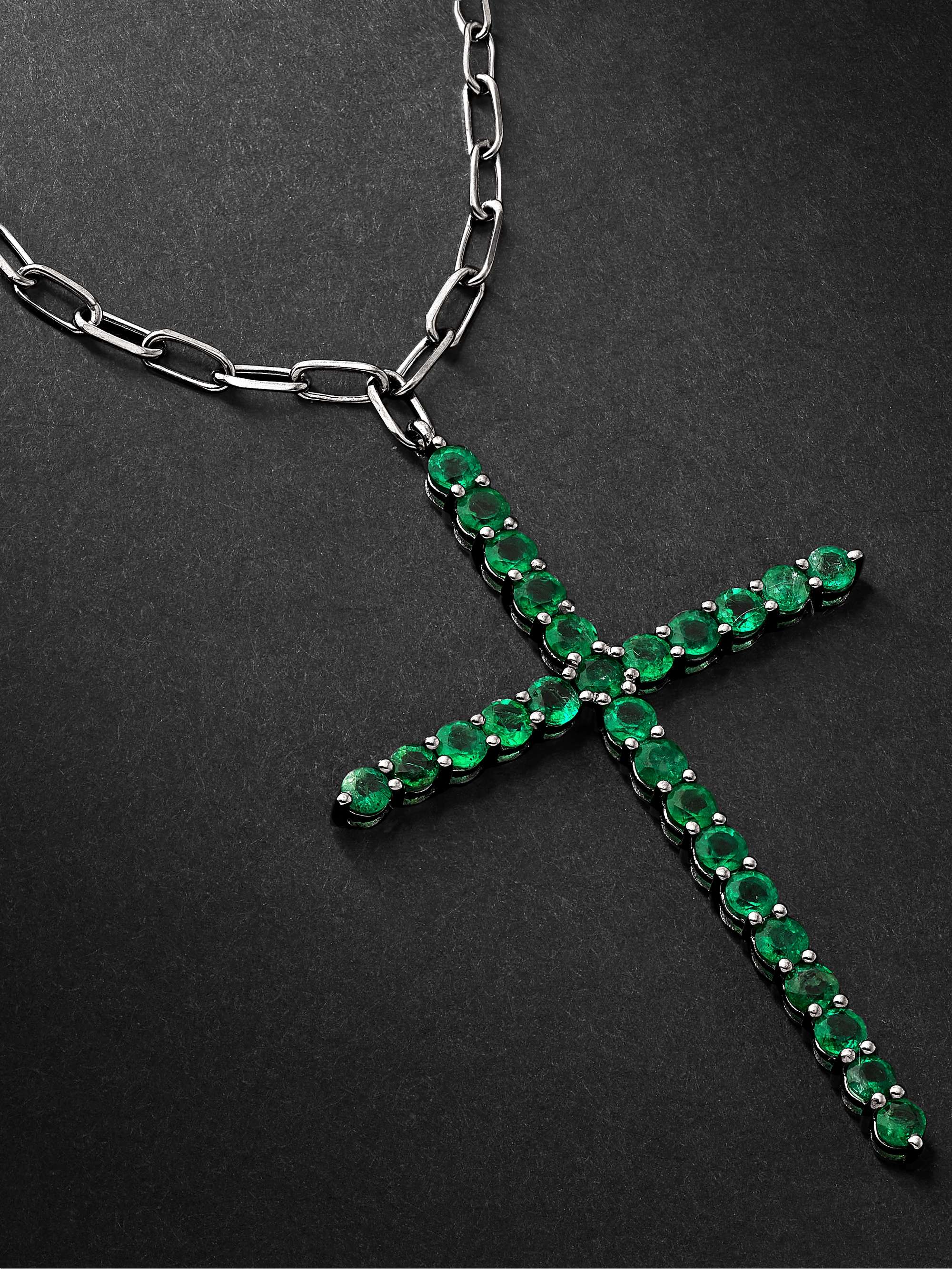 SHAY Black Gold Emerald Cross Necklace