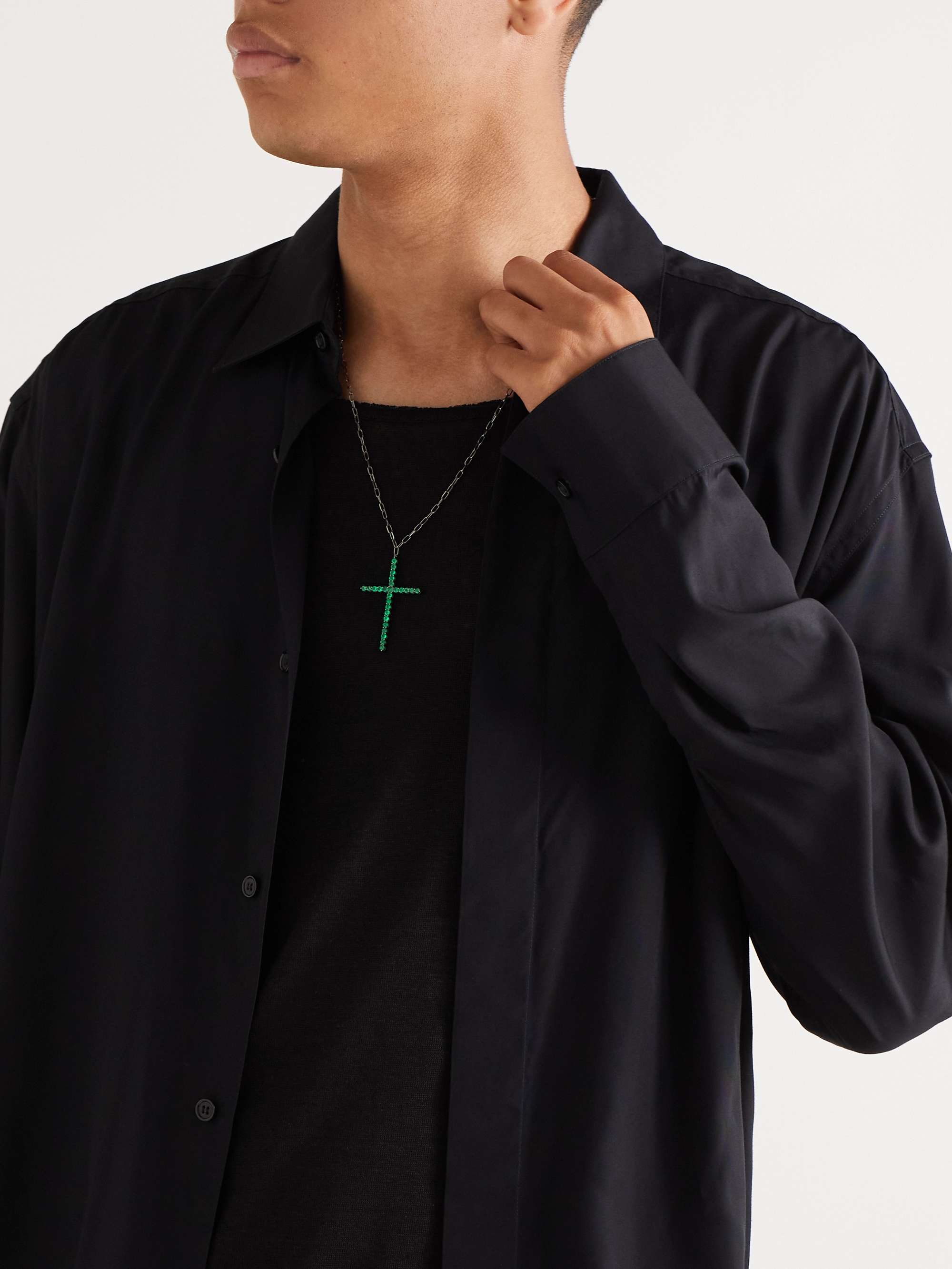 SHAY Black Gold Emerald Cross Necklace