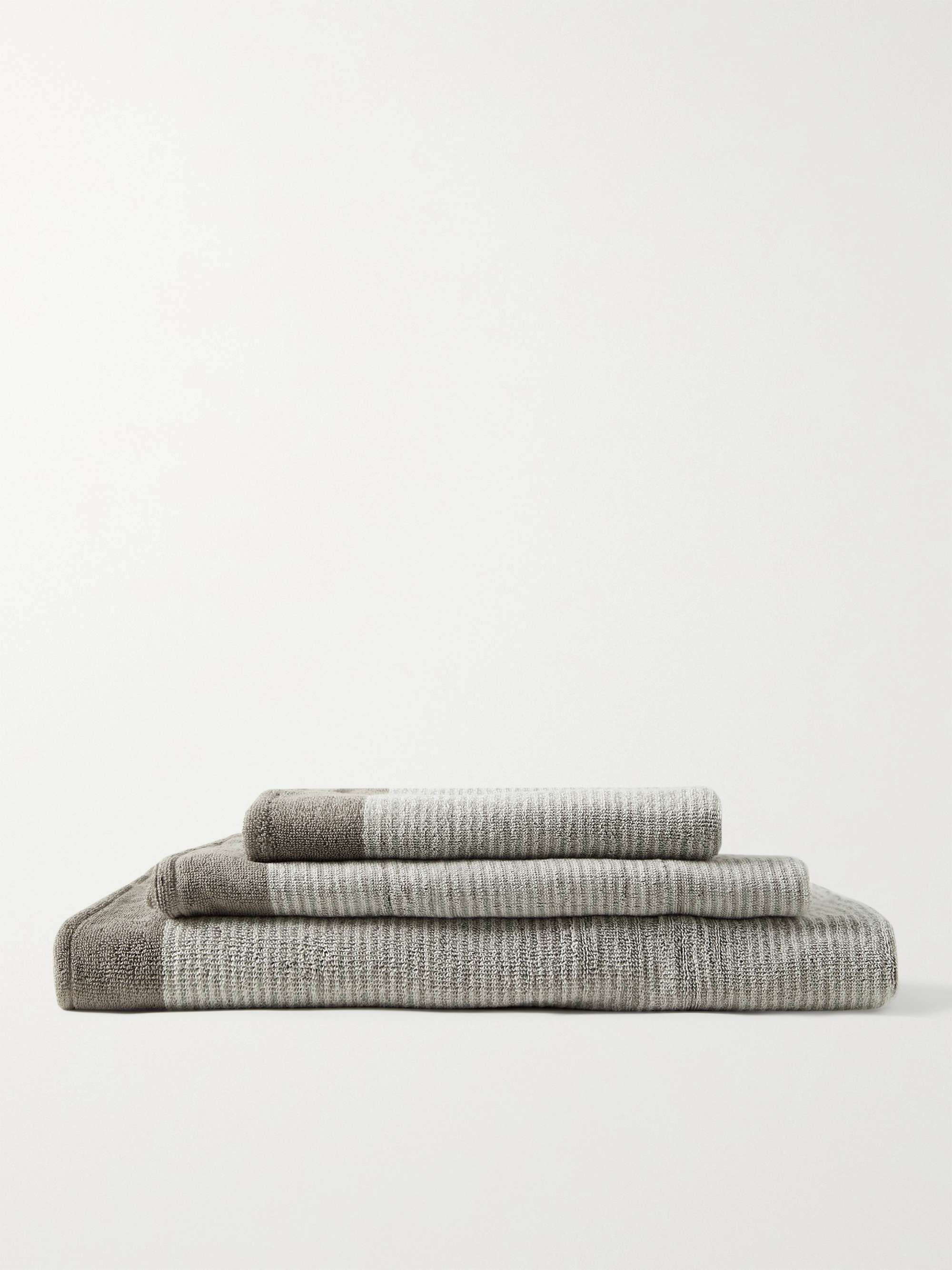 CLEVERLY LAUNDRY Set of Three Pinstriped Cotton-Terry Bath Towels