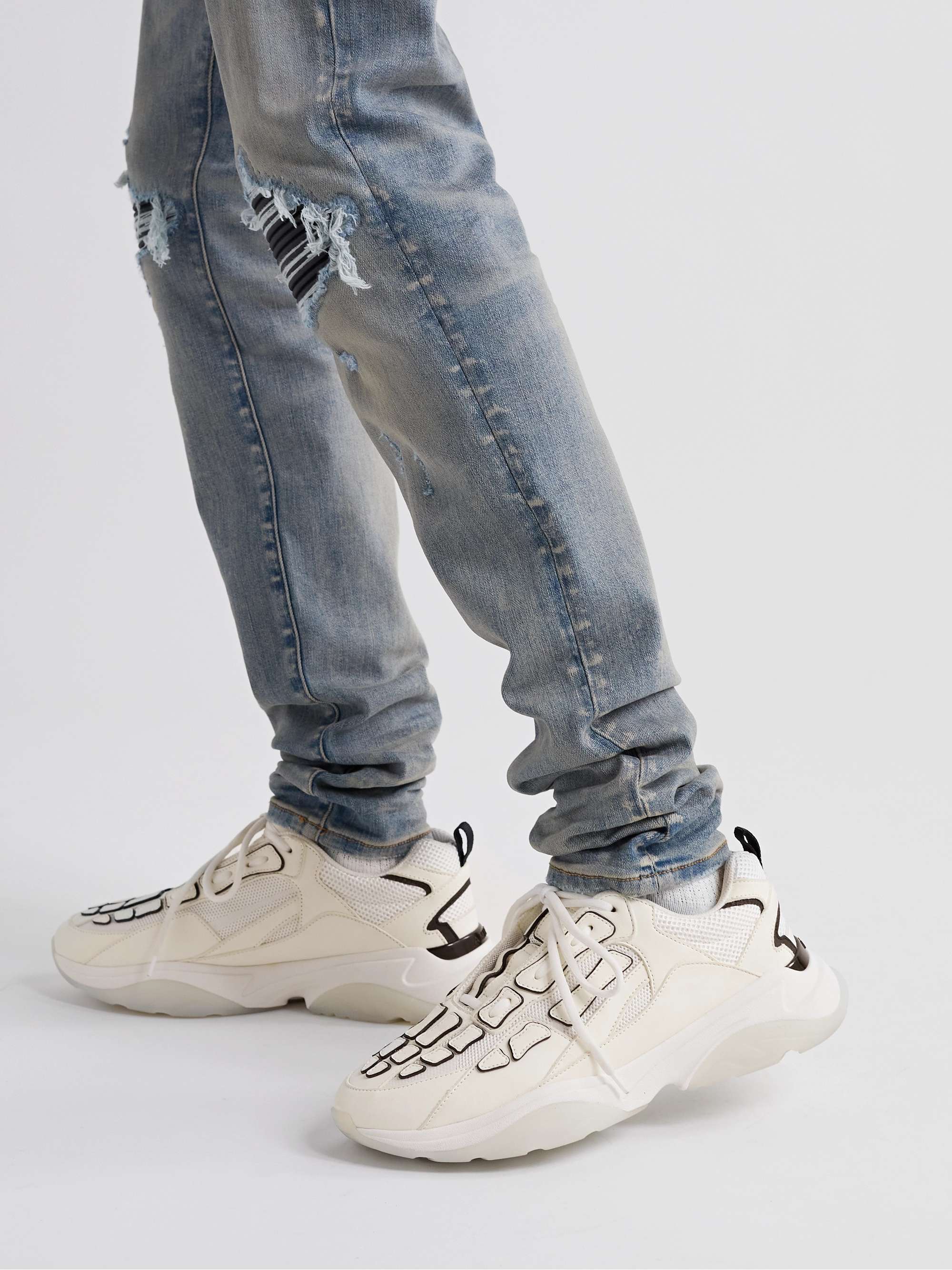 AMIRI Bone Runner Leather and Suede-Trimmed Mesh Sneakers