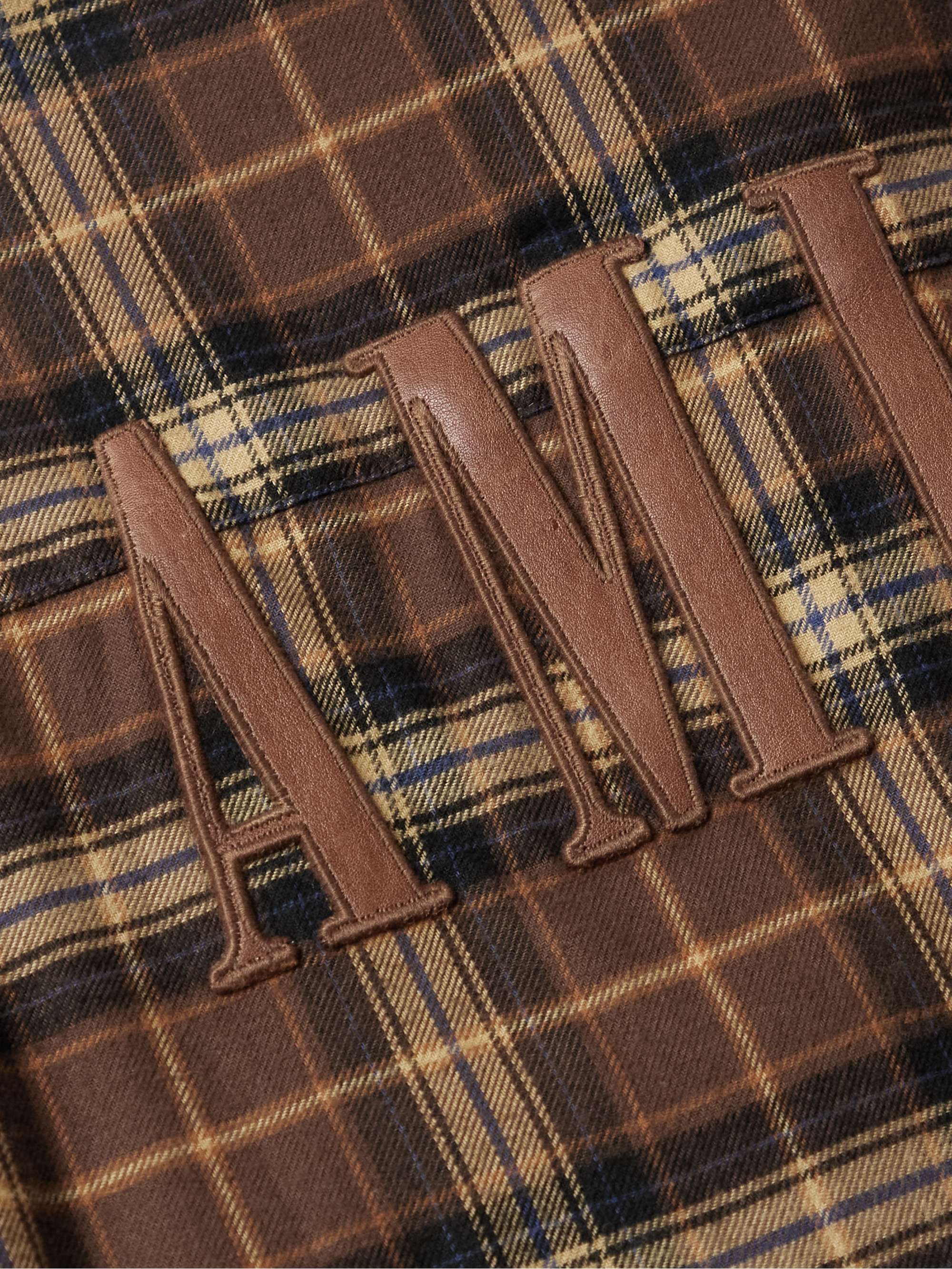 AMIRI Leather-Appliquéd Checked Cotton-Flannel Shirt