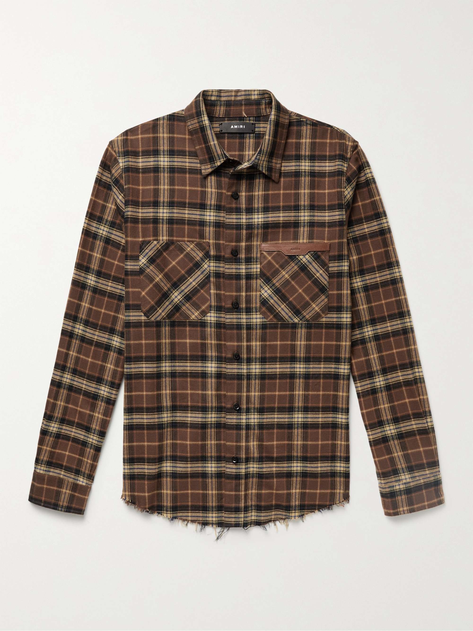 AMIRI Leather-Appliquéd Checked Cotton-Flannel Shirt