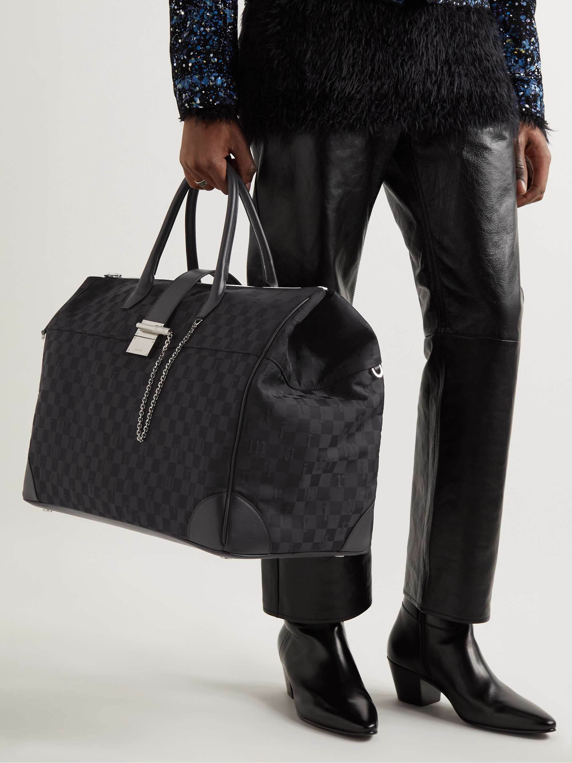 AMIRI Jax Leather-Trimmed Logo-Embroidered Nylon-Jacquard Weekend Bag