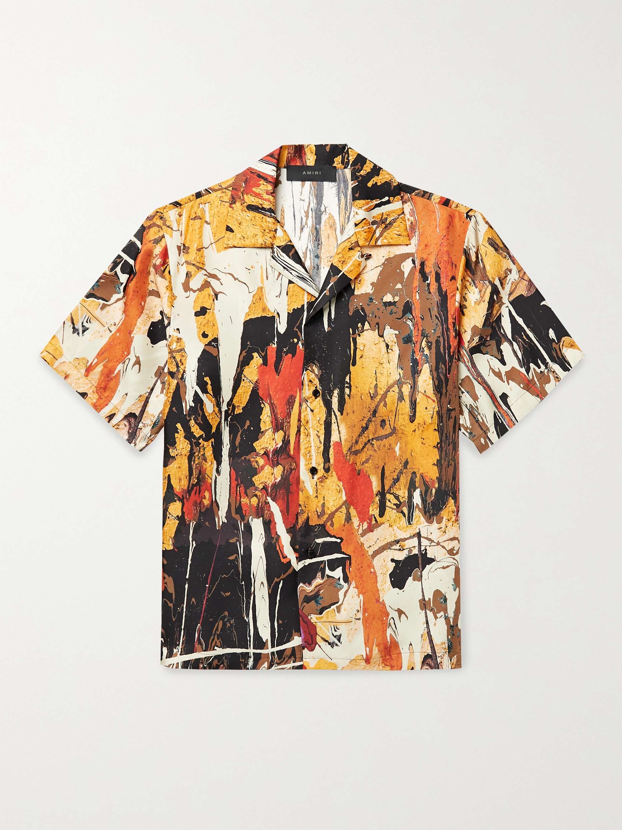 AMIRI Camp-Collar Paint-Splattered Silk-Twill Shirt