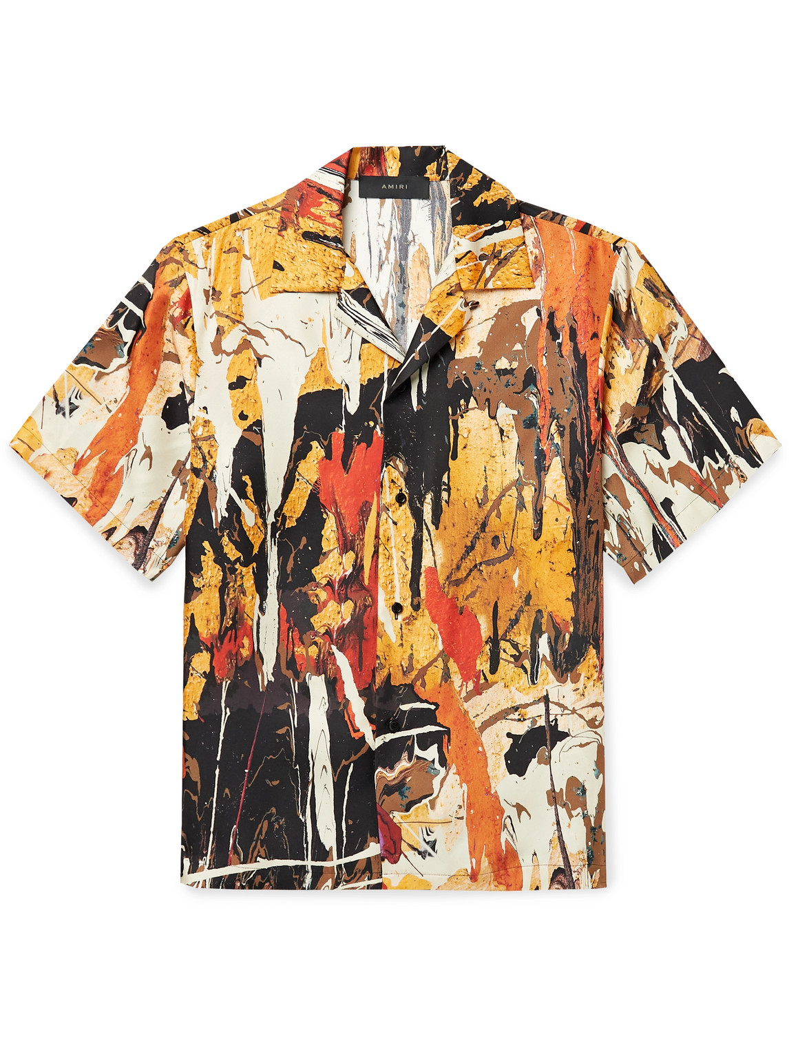 Camp-Collar Paint-Splattered Silk-Twill Shirt