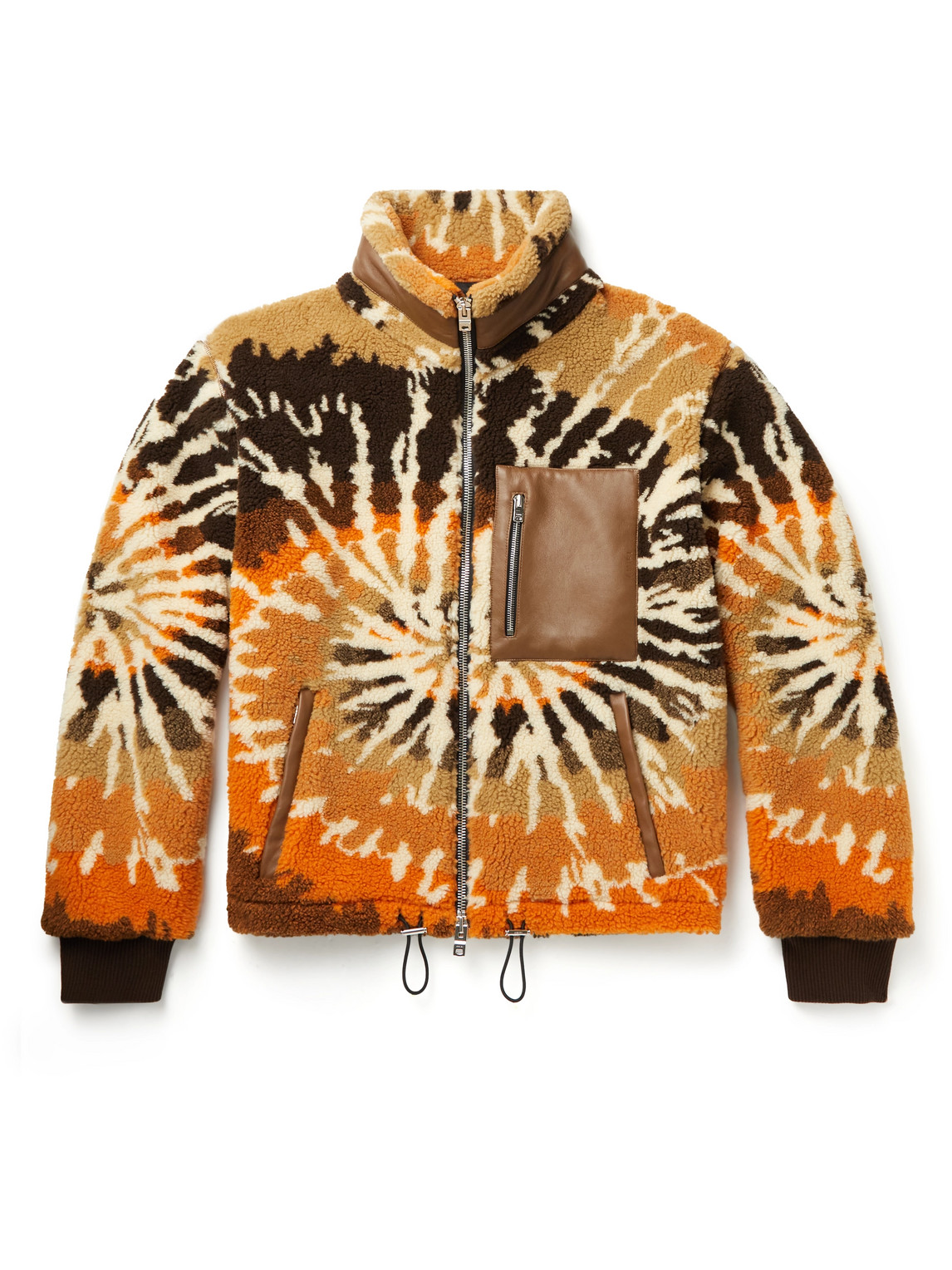 Leather-Trimmed Tie-Dyed Fleece Jacket