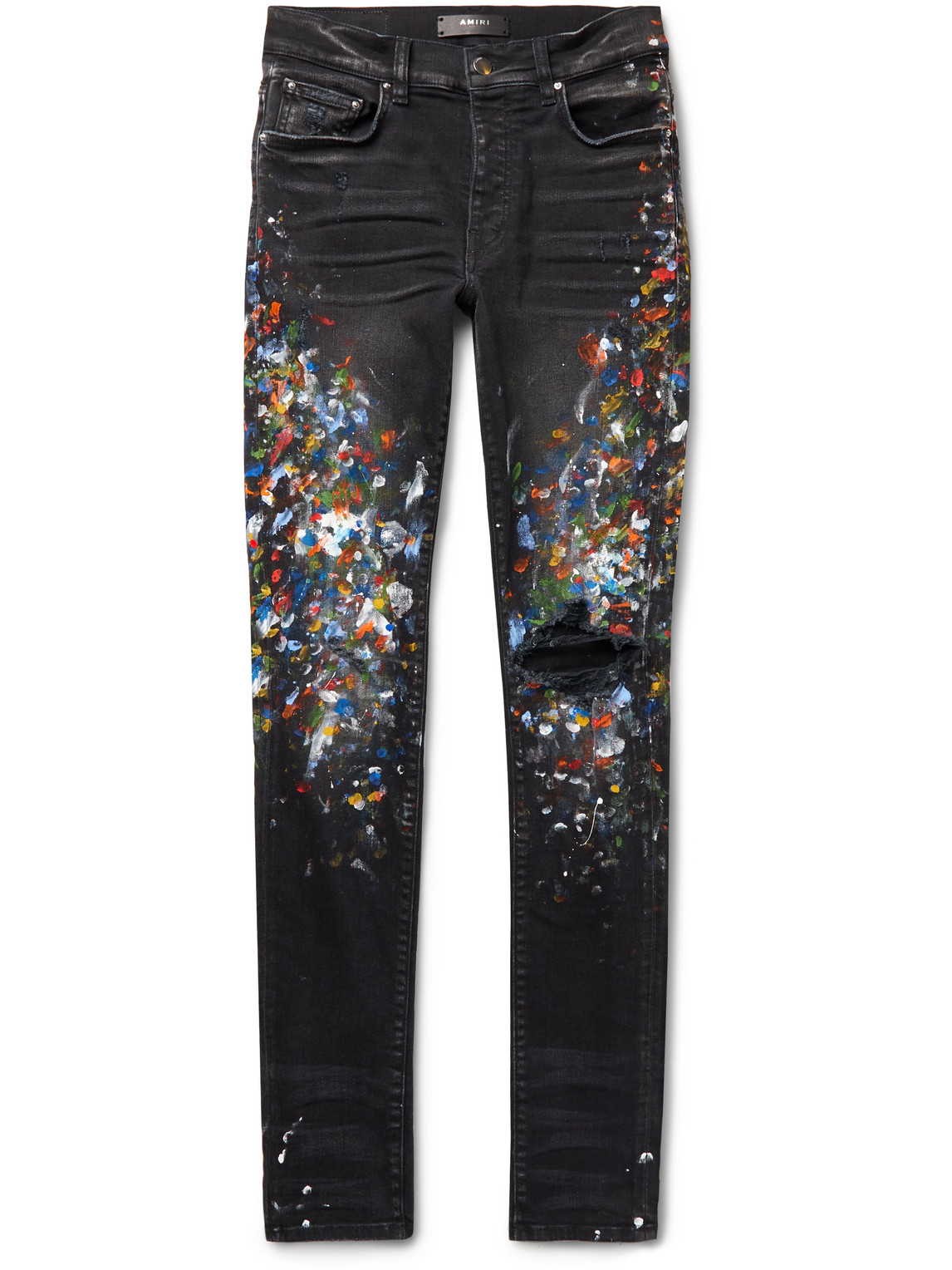 Skinny-Fit Distressed Paint-Splattered Jeans