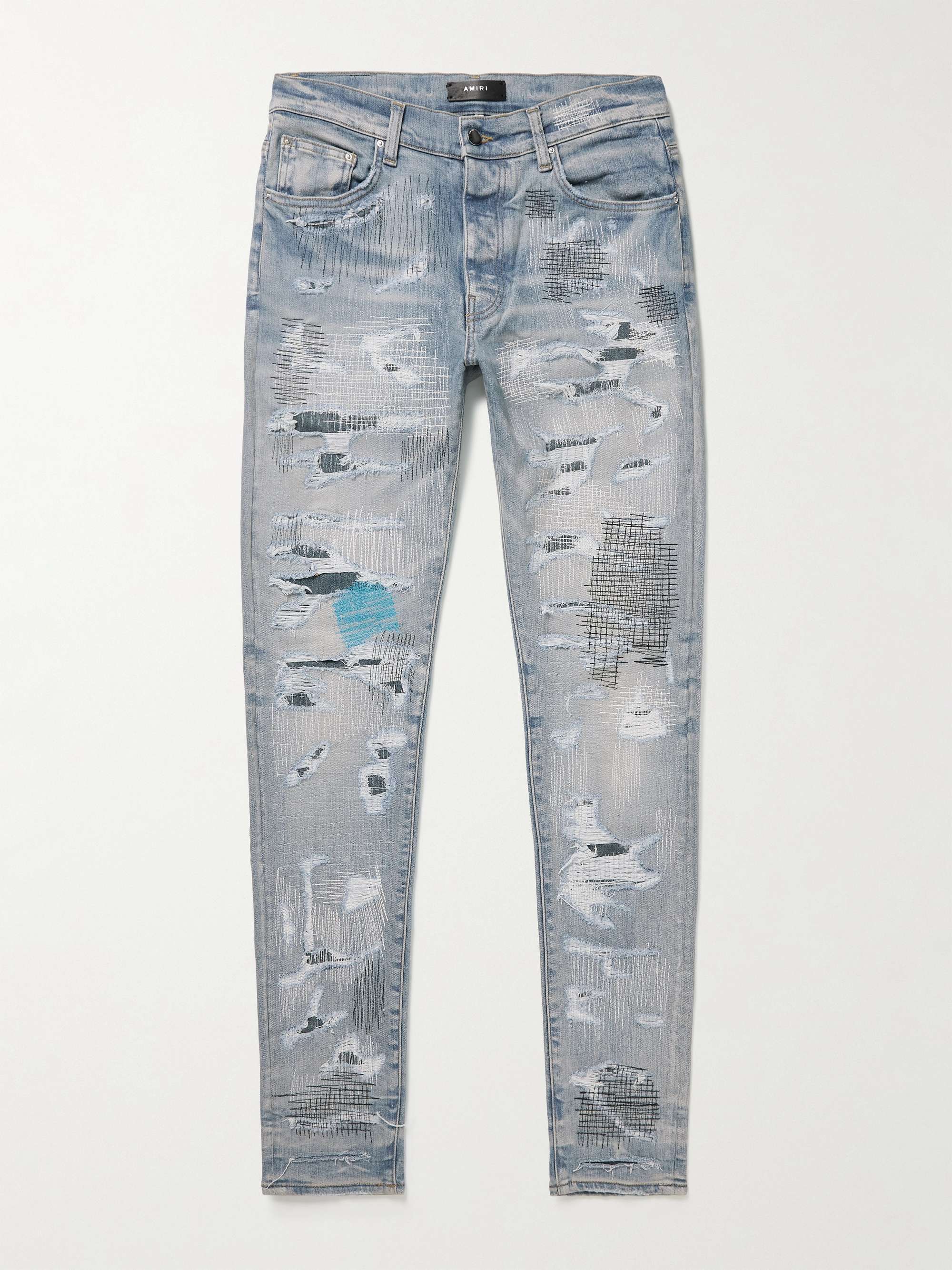 AMIRI Skinny-Fit Distressed Embroidered Jeans