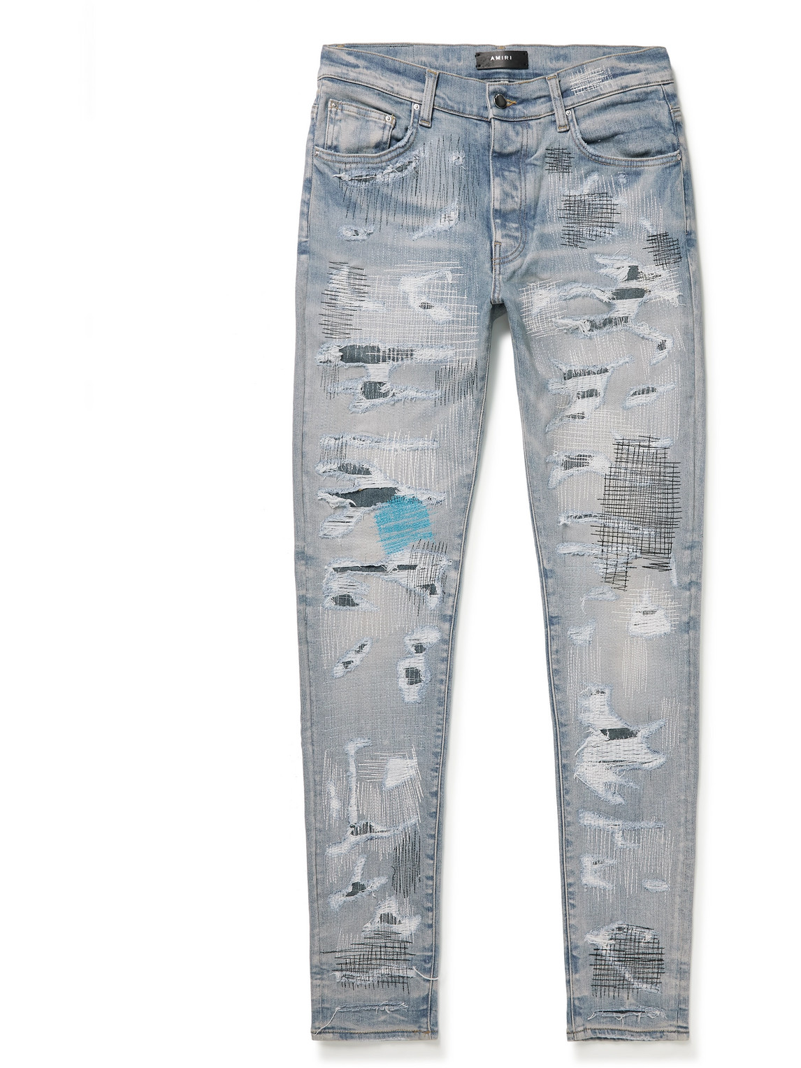 Skinny-Fit Distressed Embroidered Jeans