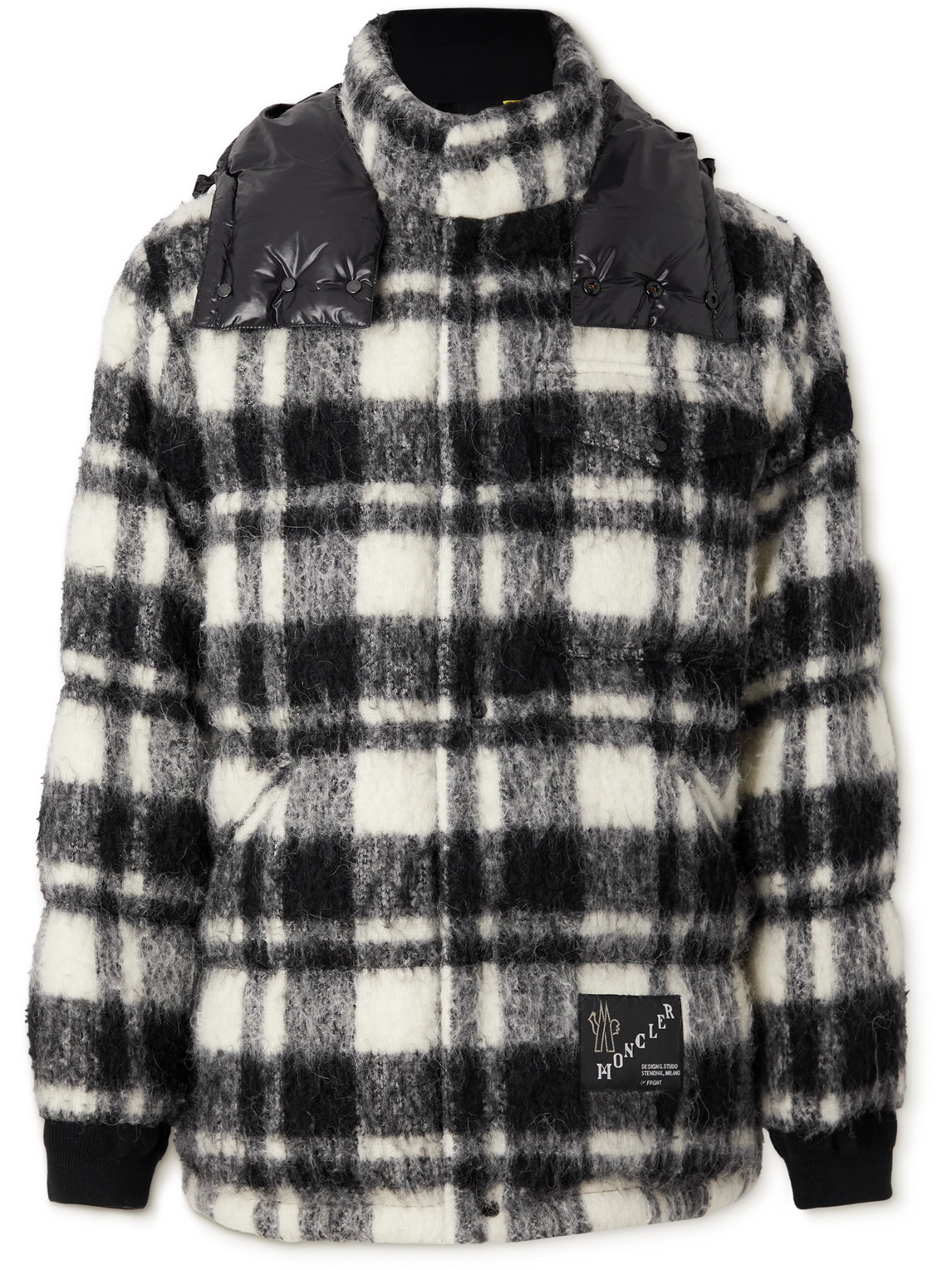 MONCLER GENIUS 7 MONCLER FRAGMENT CHECKED TEXTURED-KNIT HOODED DOWN JACKET