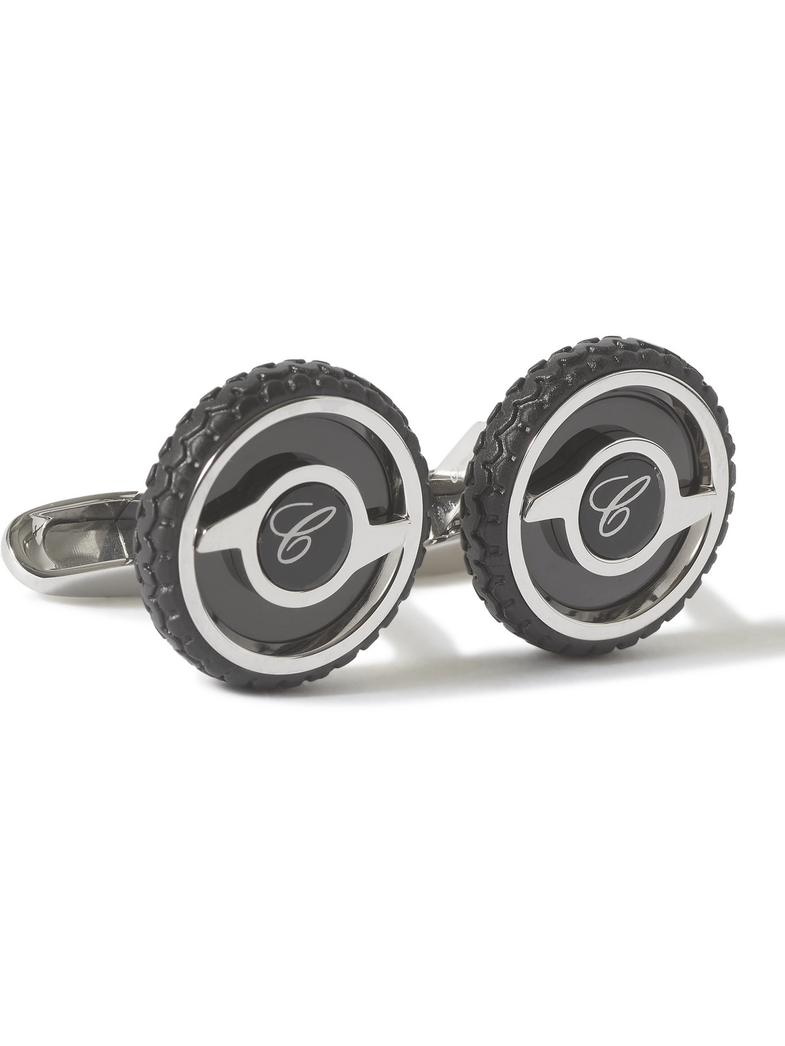 Chopard Mille Miglia Engraved Stainless Steel and Rubber Cufflinks