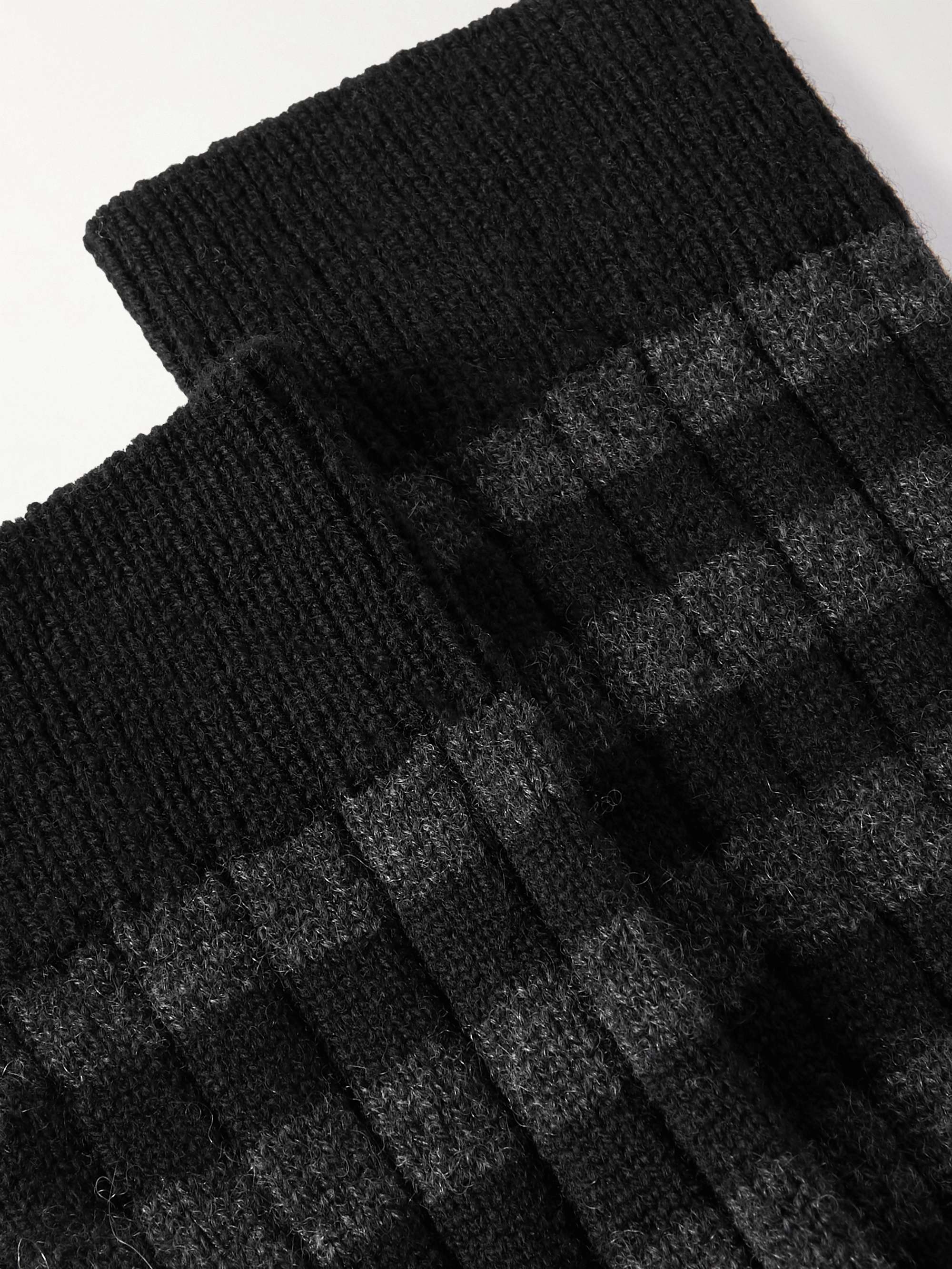 WILLIAM LOCKIE Striped Ribbed Cashmere-Blend Socks