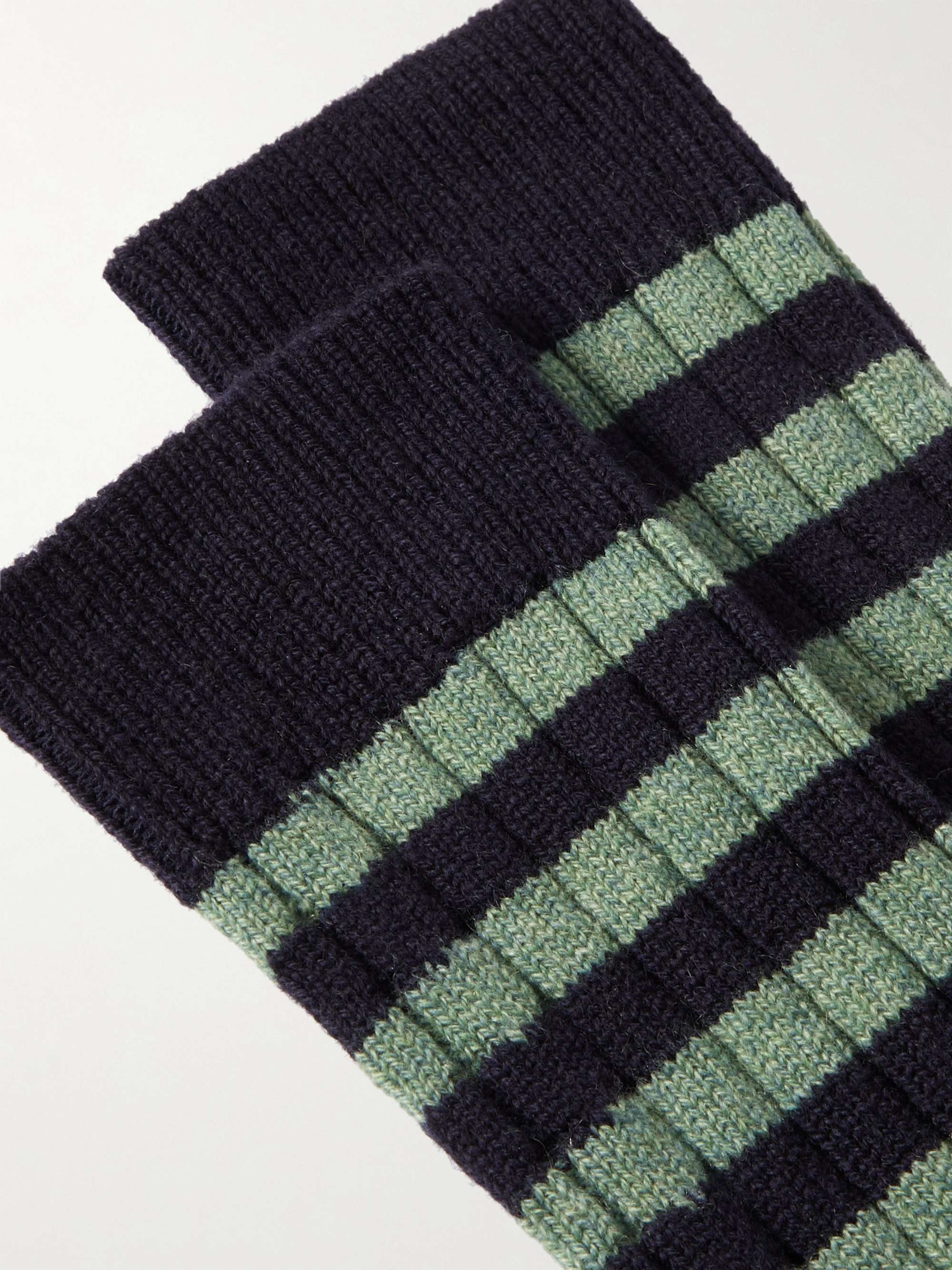 WILLIAM LOCKIE Striped Cashmere-Blend Socks